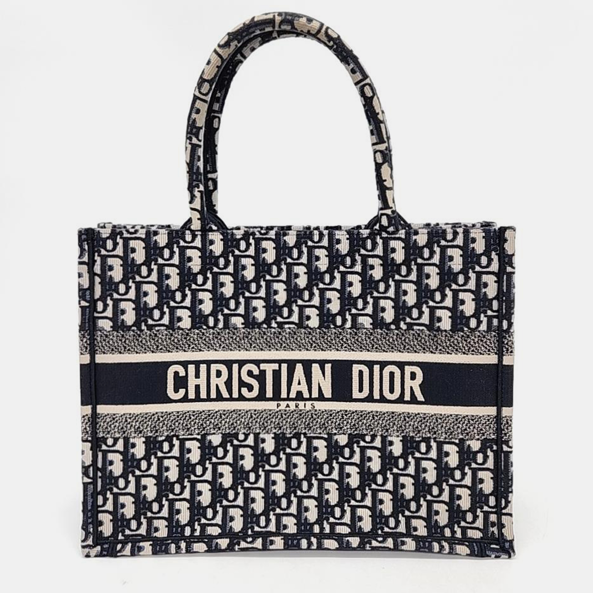 Dior navy blue oblique canvas book tote bag