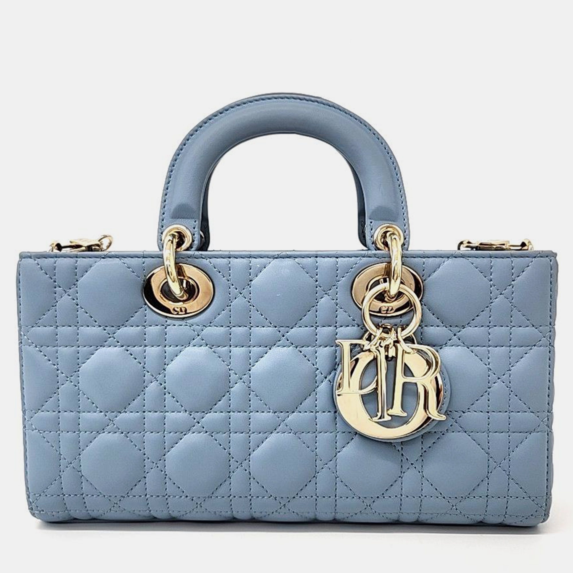 Dior sky blue leather medium lady d-joy top handle bag