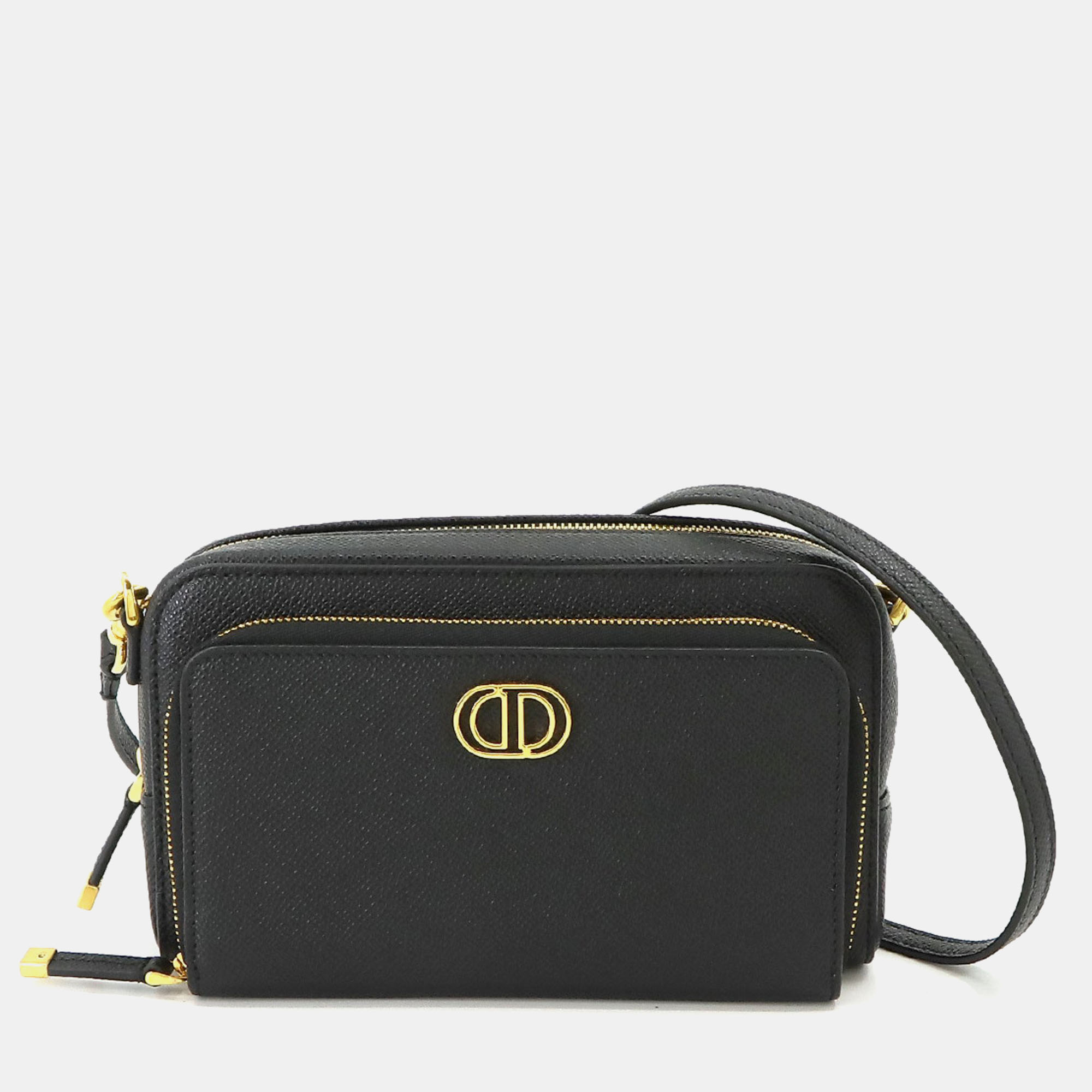 Dior black leather caro double pouch shoulder bag