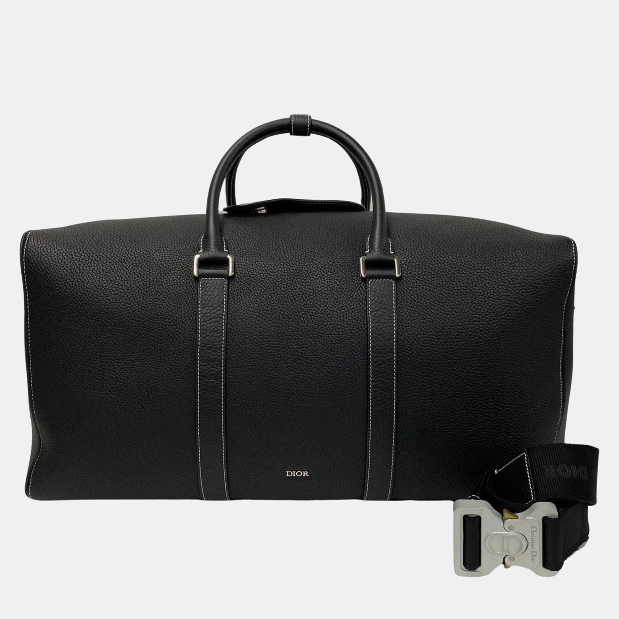 Dior black leather lingot 50 duffel bag