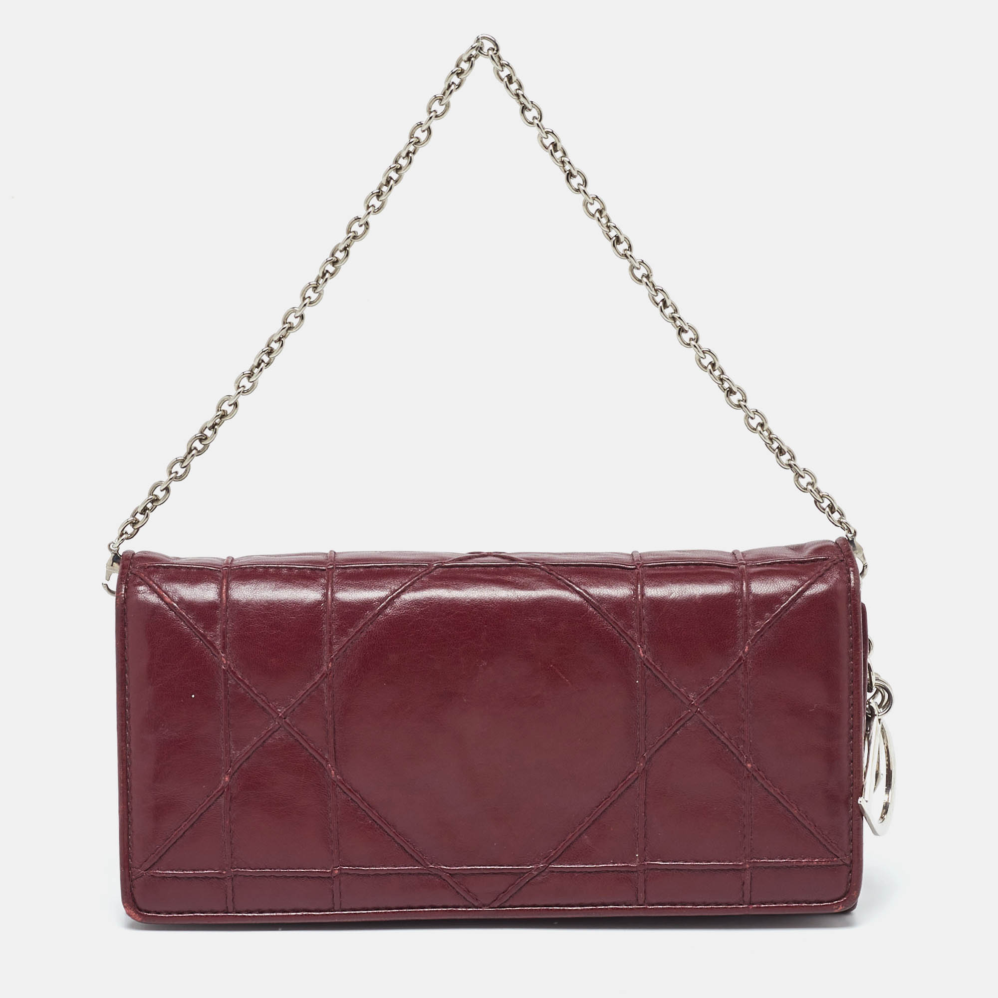 Dior burgundy cannage leather lady dior wallet on chain