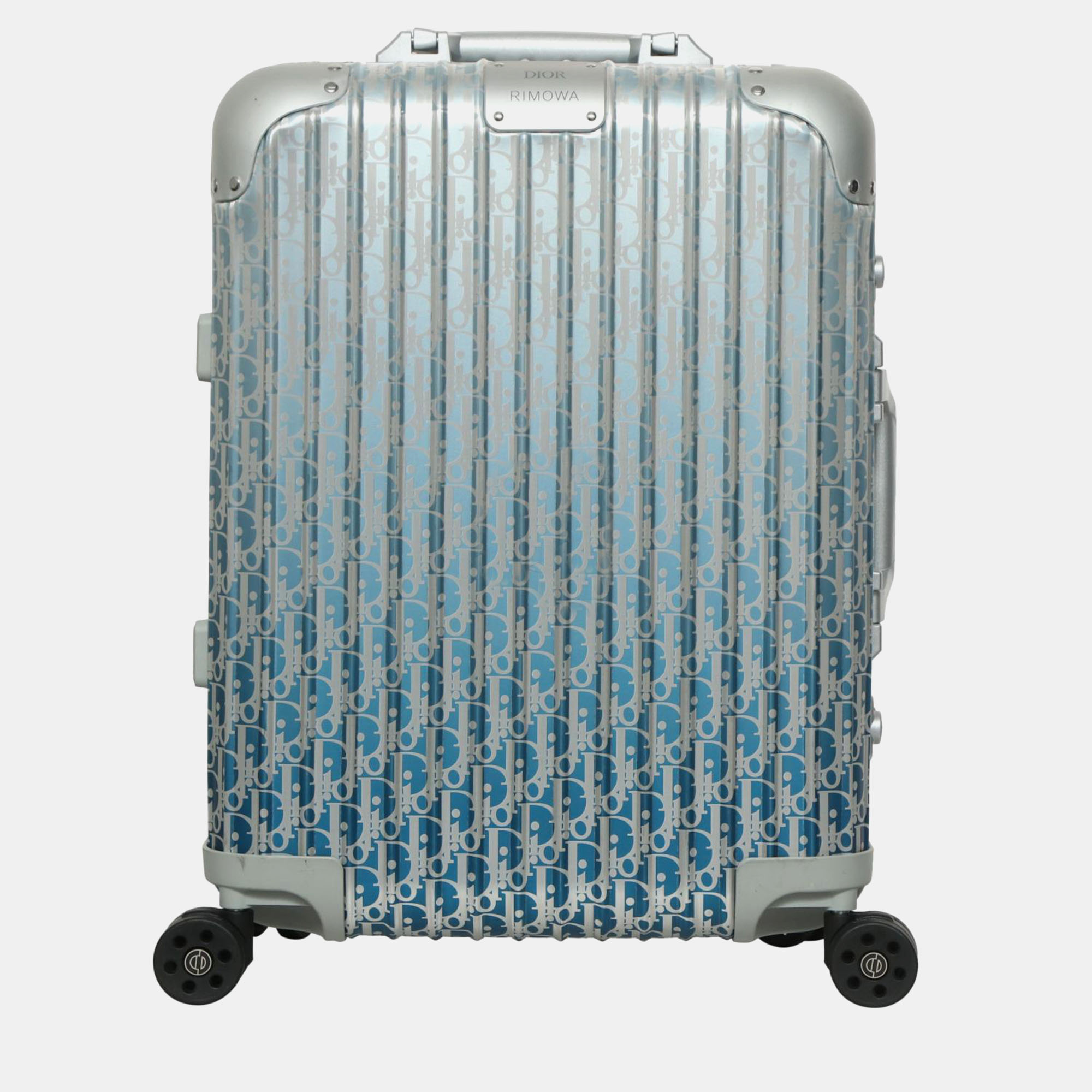 Dior silver/blue aluminium rimowa oblique carry-on suitcase