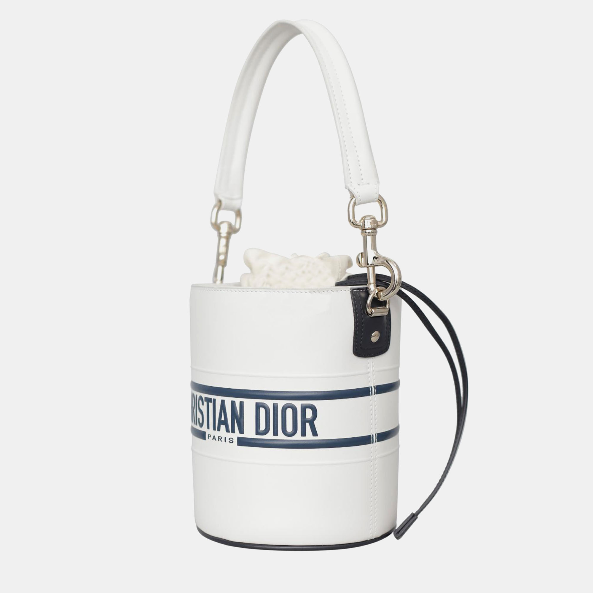 Dior White/Navy Blue Leather Vibe Bucket Bag