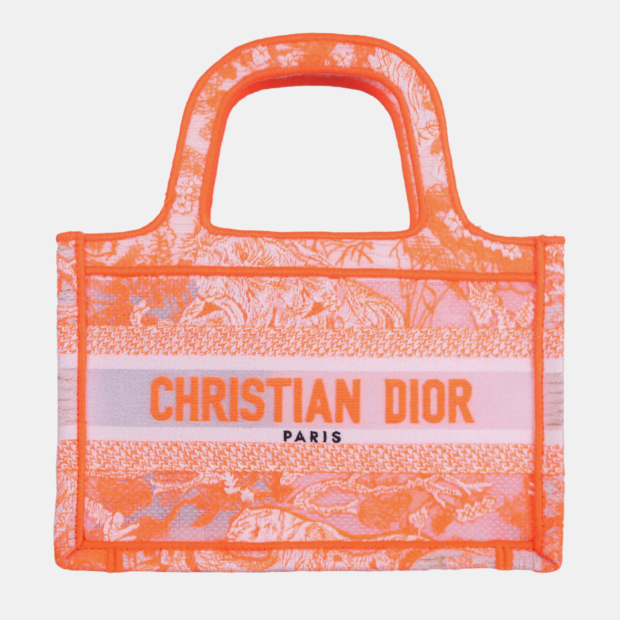 Dior neon orange canvas mini book tote bag