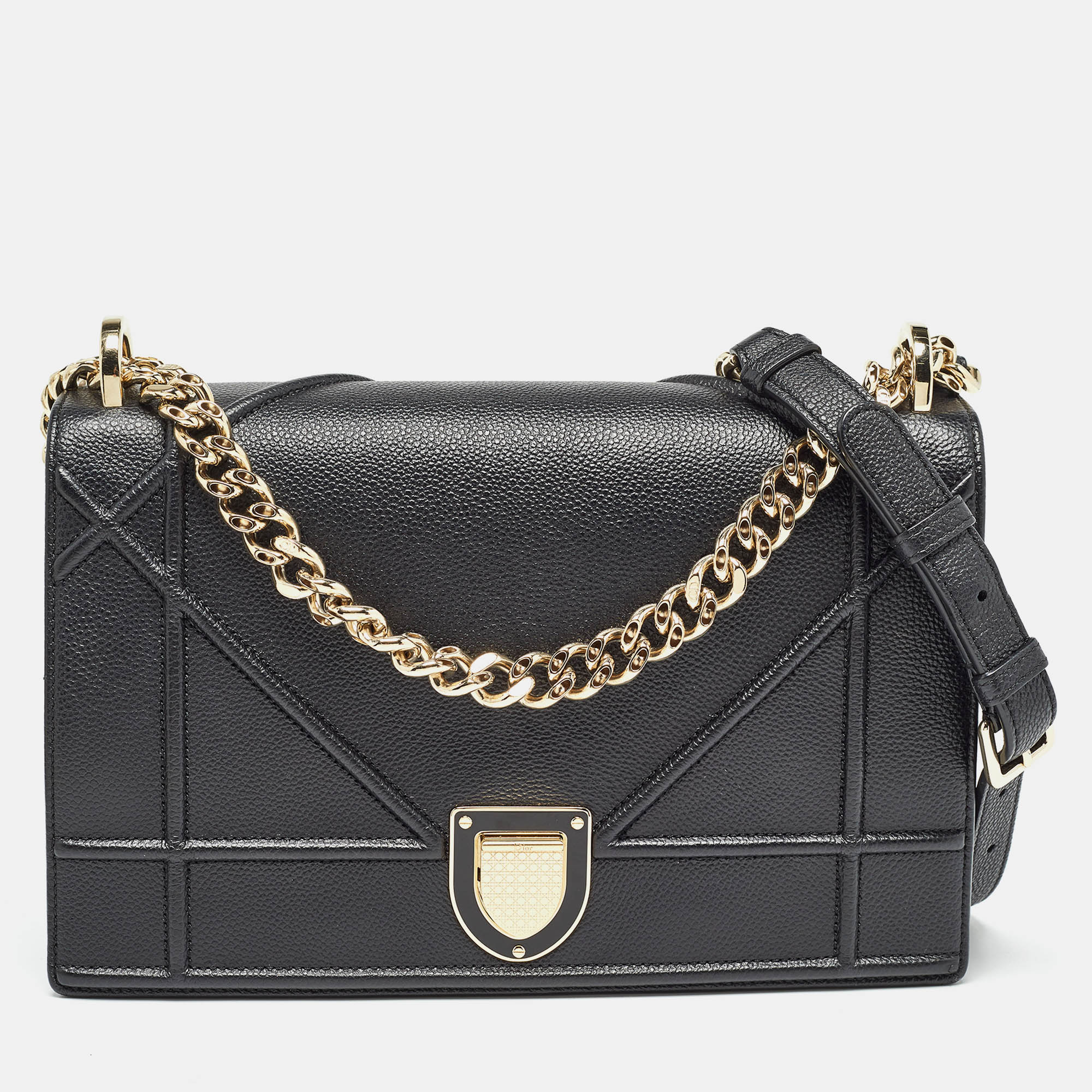 Dior black leather medium diorama shoulder bag