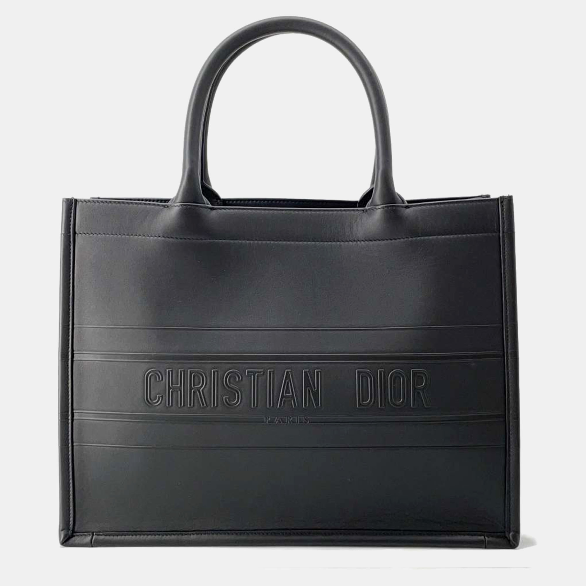 Dior black leather book tote medium bag