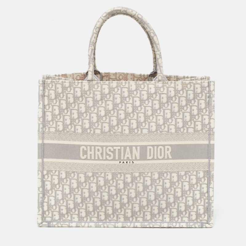 Dior grey oblique embroidered canvas large book tote