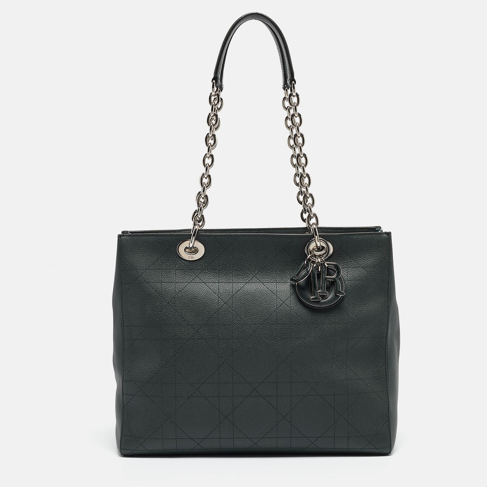 Dior dark green cannage leather large ultradior tote
