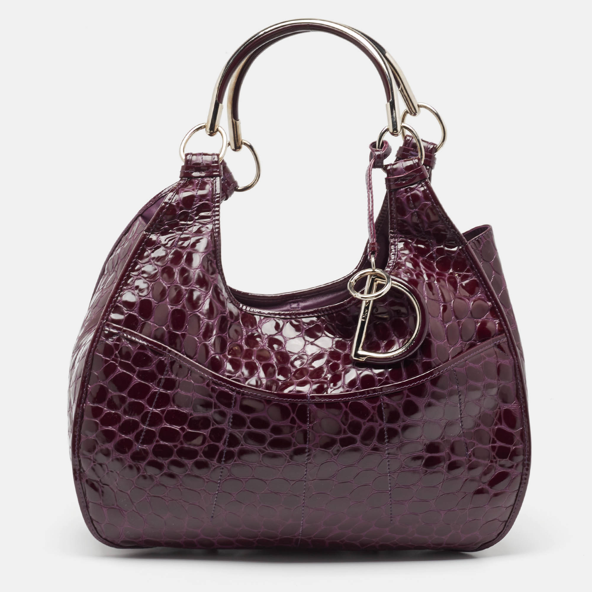 Dior purple croc embossed patent leather 61 tote