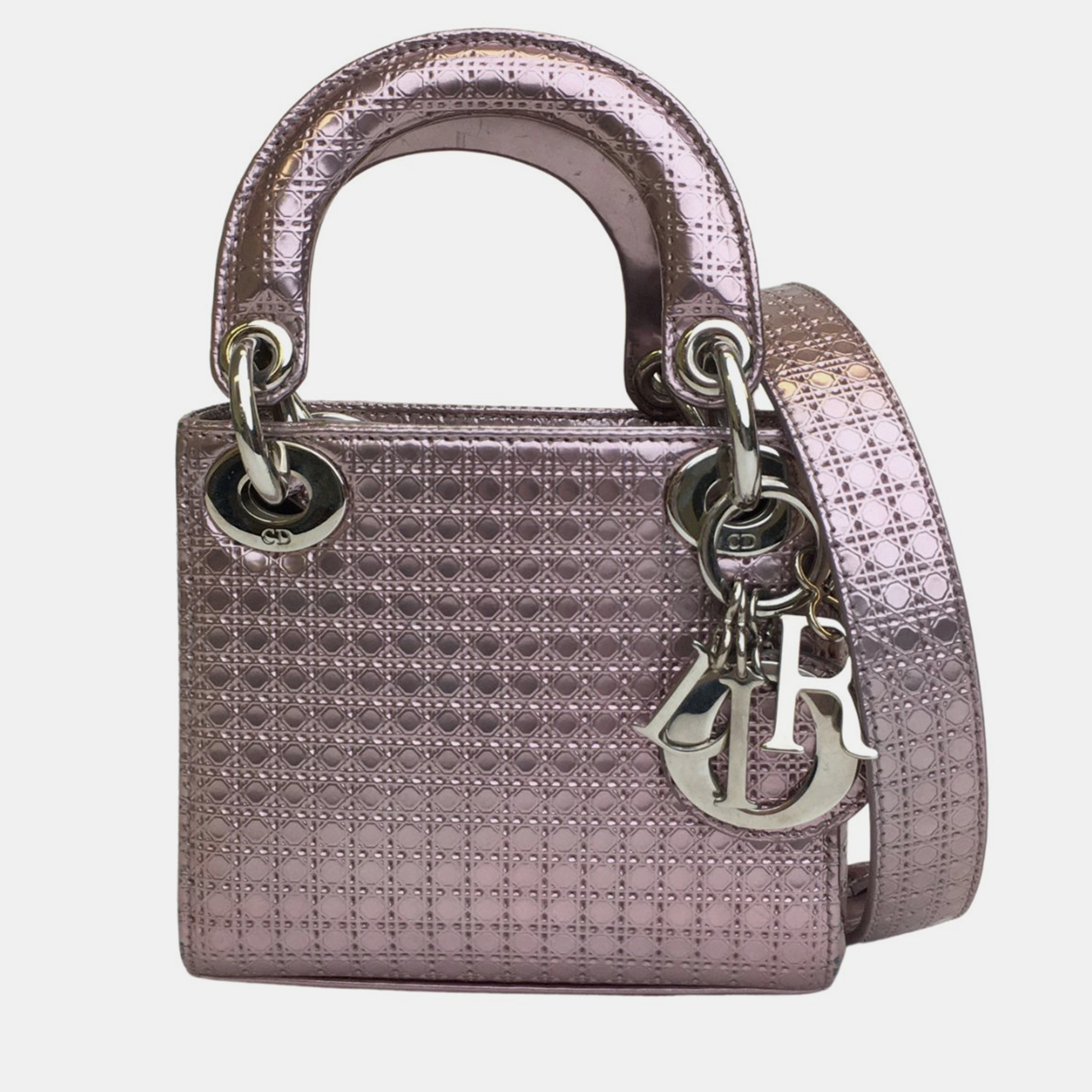 Dior pink microcannage leather micro lady dior tote bag