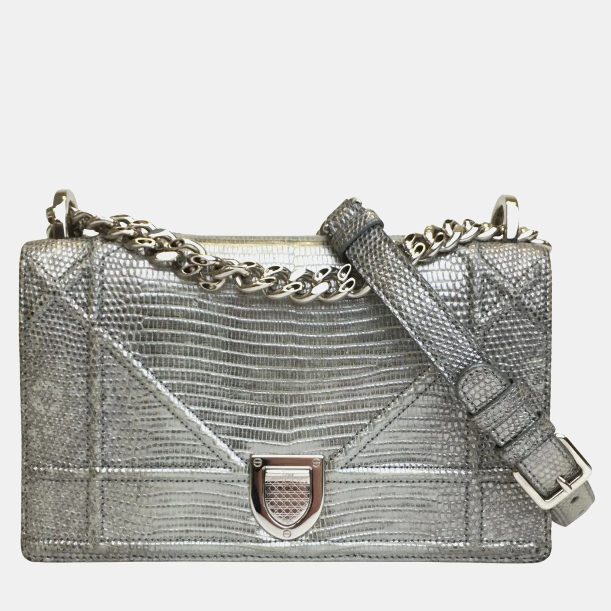 Dior silver leather small diorama shoulder bag