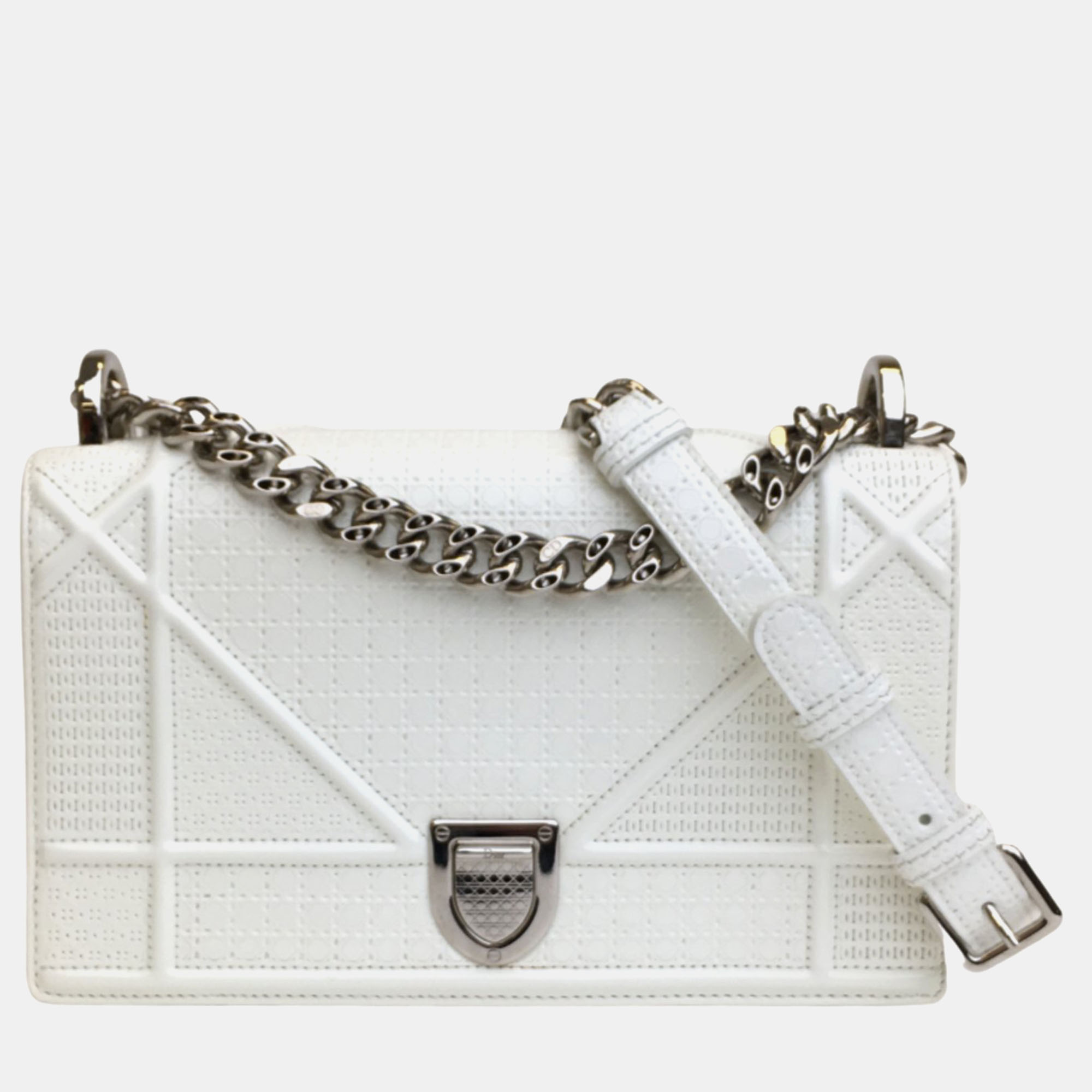 Dior white leather small diorama shoulder bag