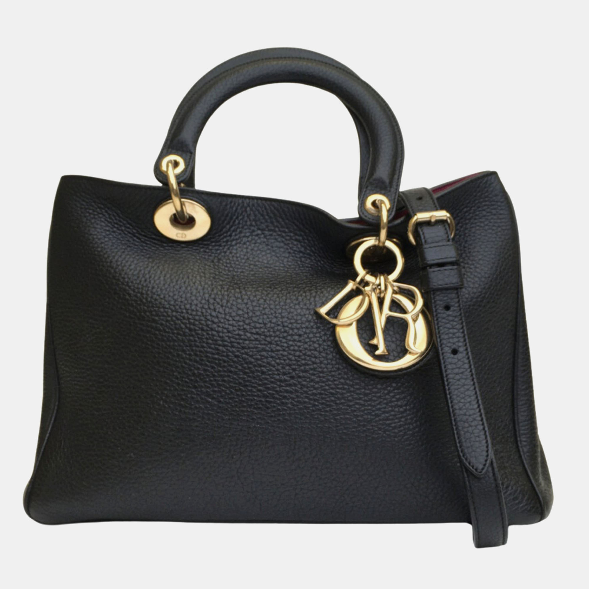 Dior black leather medium diorissimo tote bag