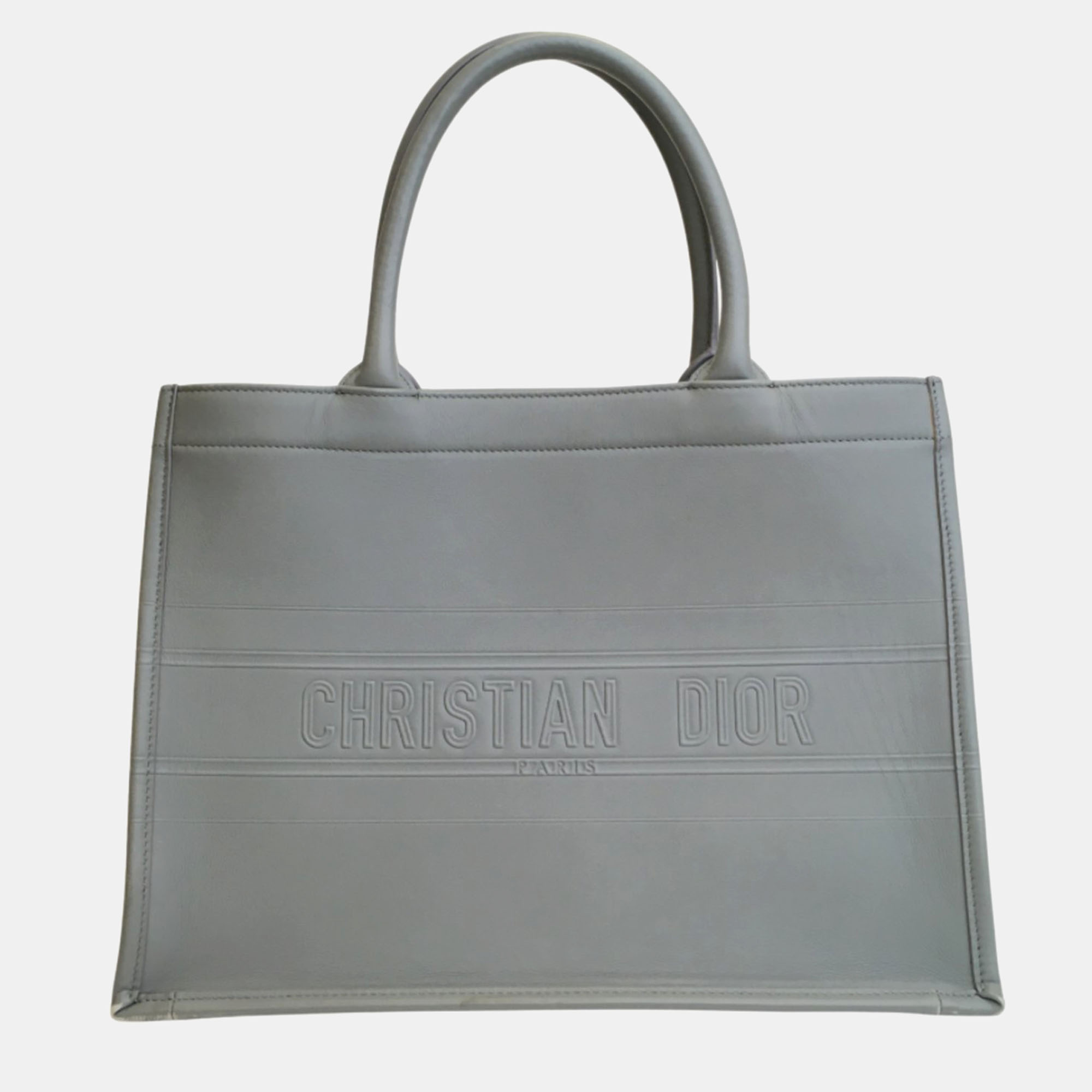 Dior grey calfskin leather medium embossed book tote bag
