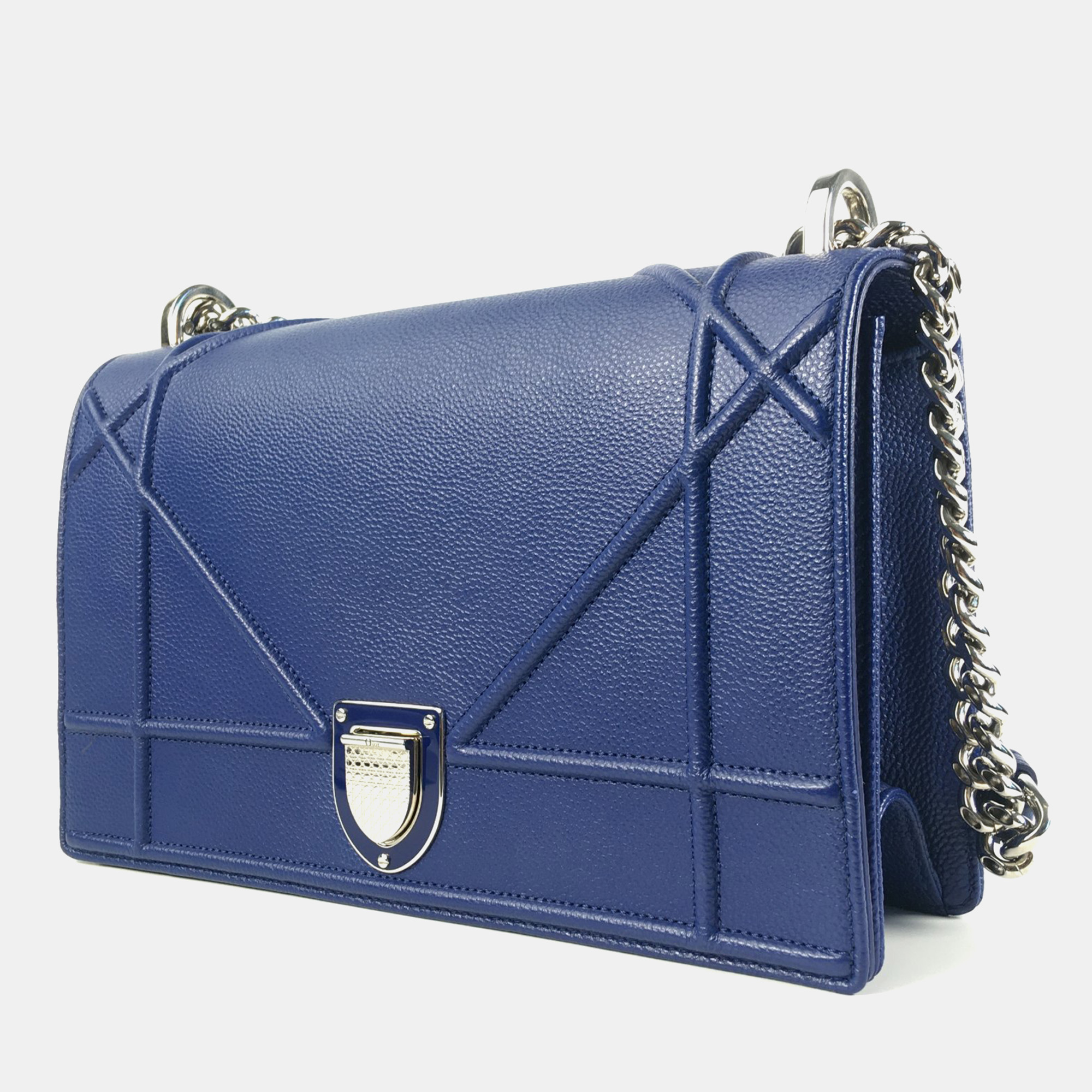 Dior Blue Pebbled Leather Medium Diorama Shoulder Bag