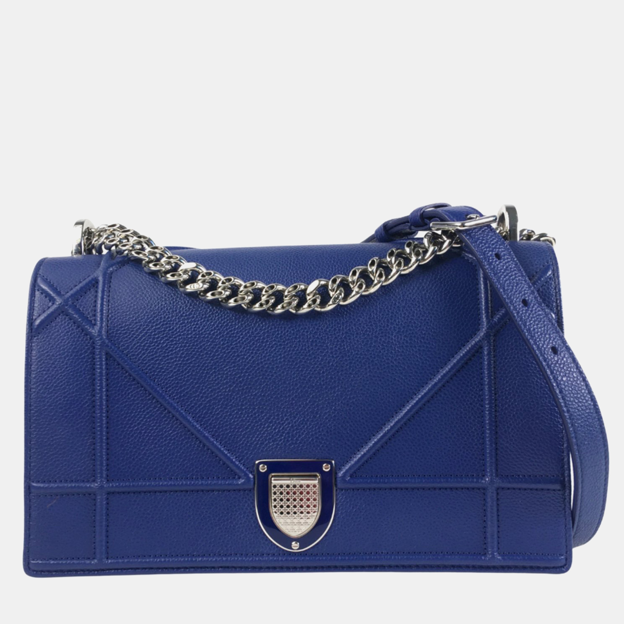 Dior blue pebbled leather medium diorama shoulder bag