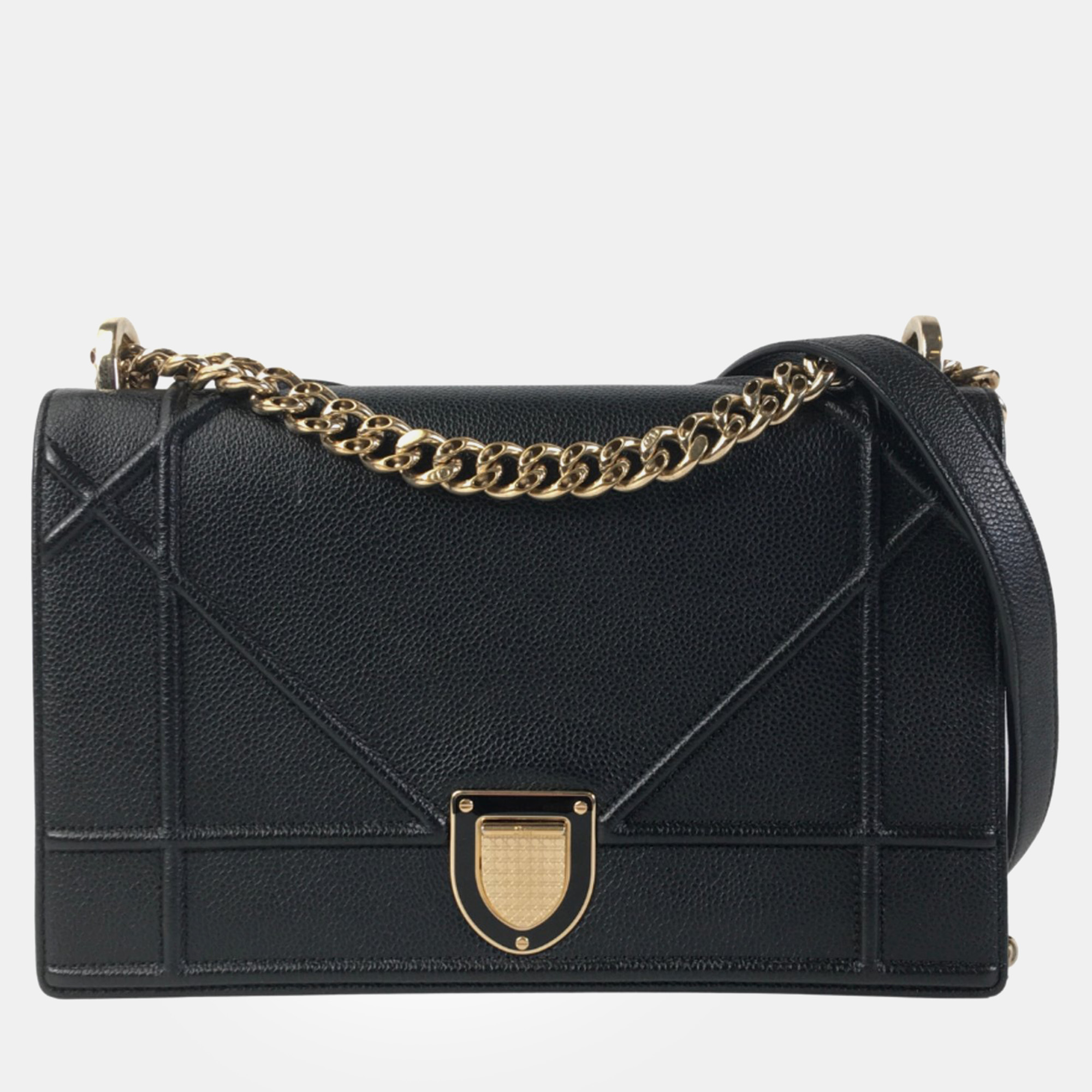 Dior black leather medium diorama shoulder bag