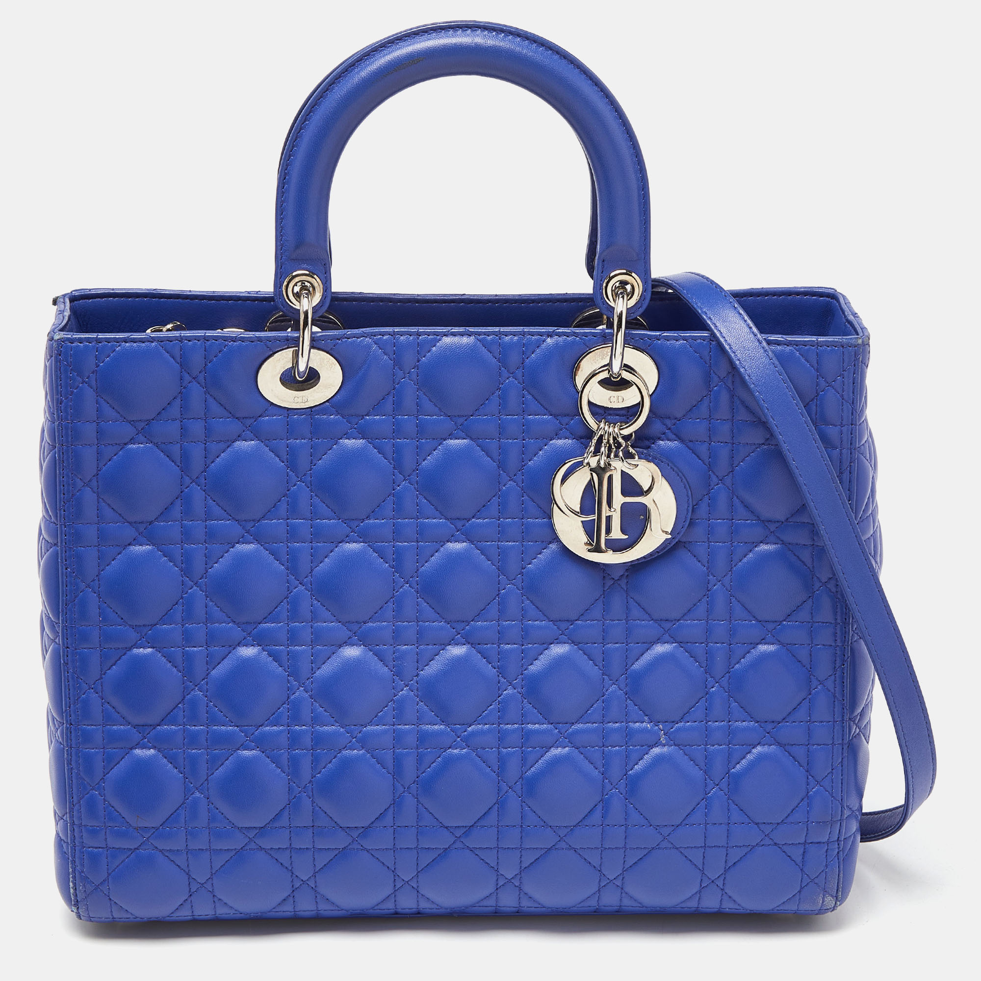 Dior blue cannage leather large lady dior tote