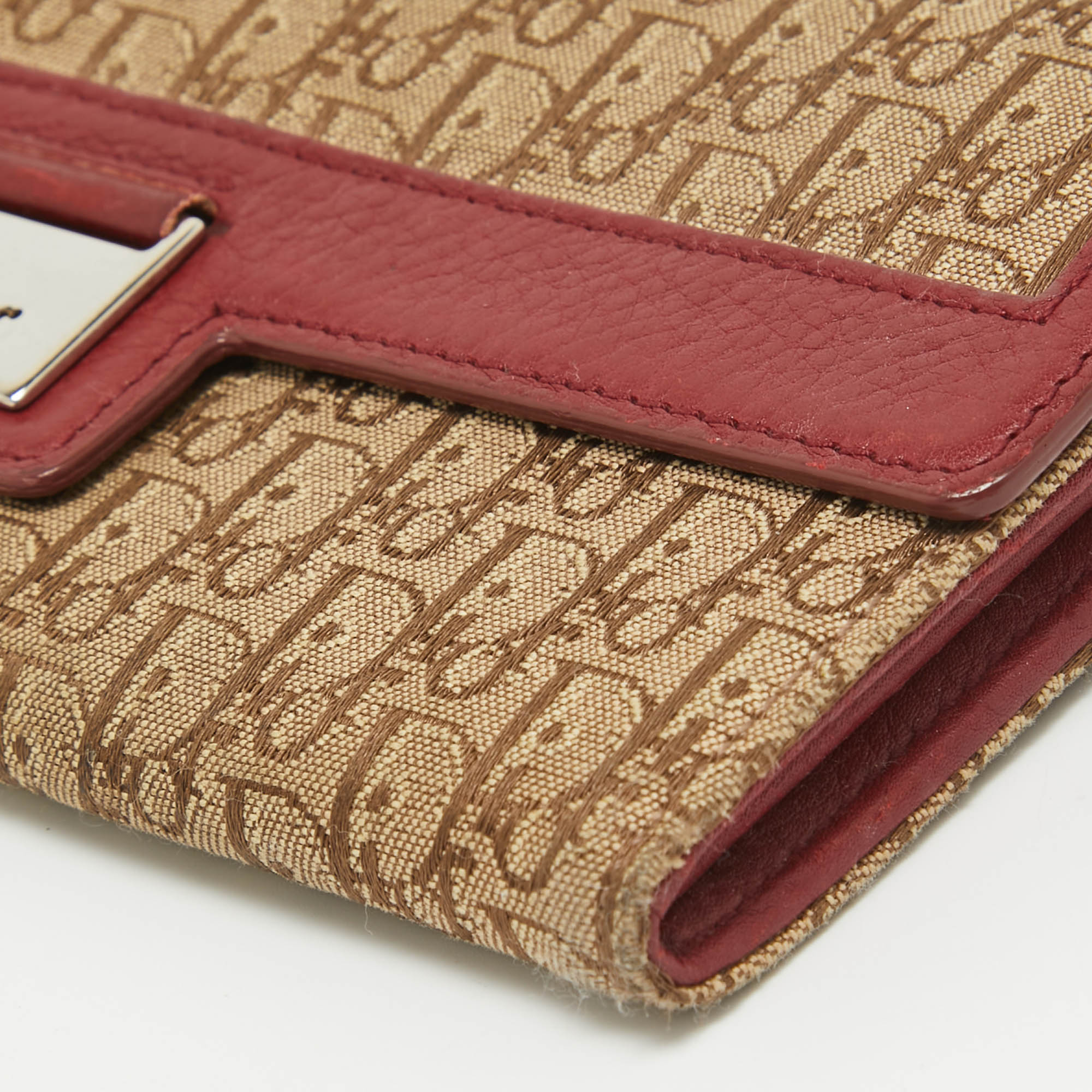 Dior Red/Beige Oblique Fabric And Leather Street Chic Wallet