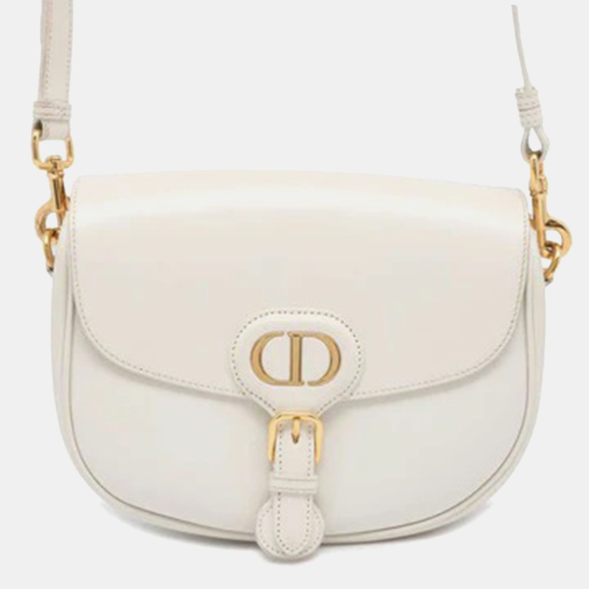 Dior white calfskin leather medium bobby shoulder bag