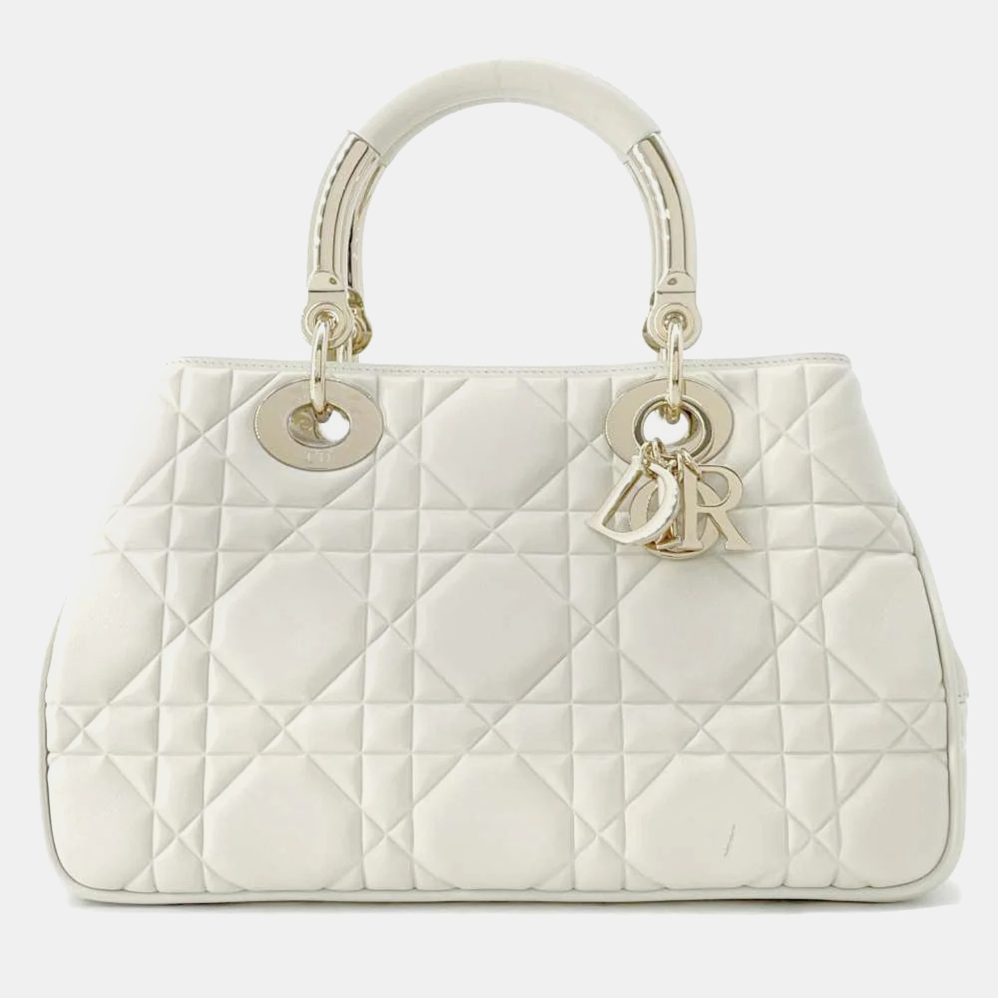 Dior white leather medium the lady 95.22 top handle bag