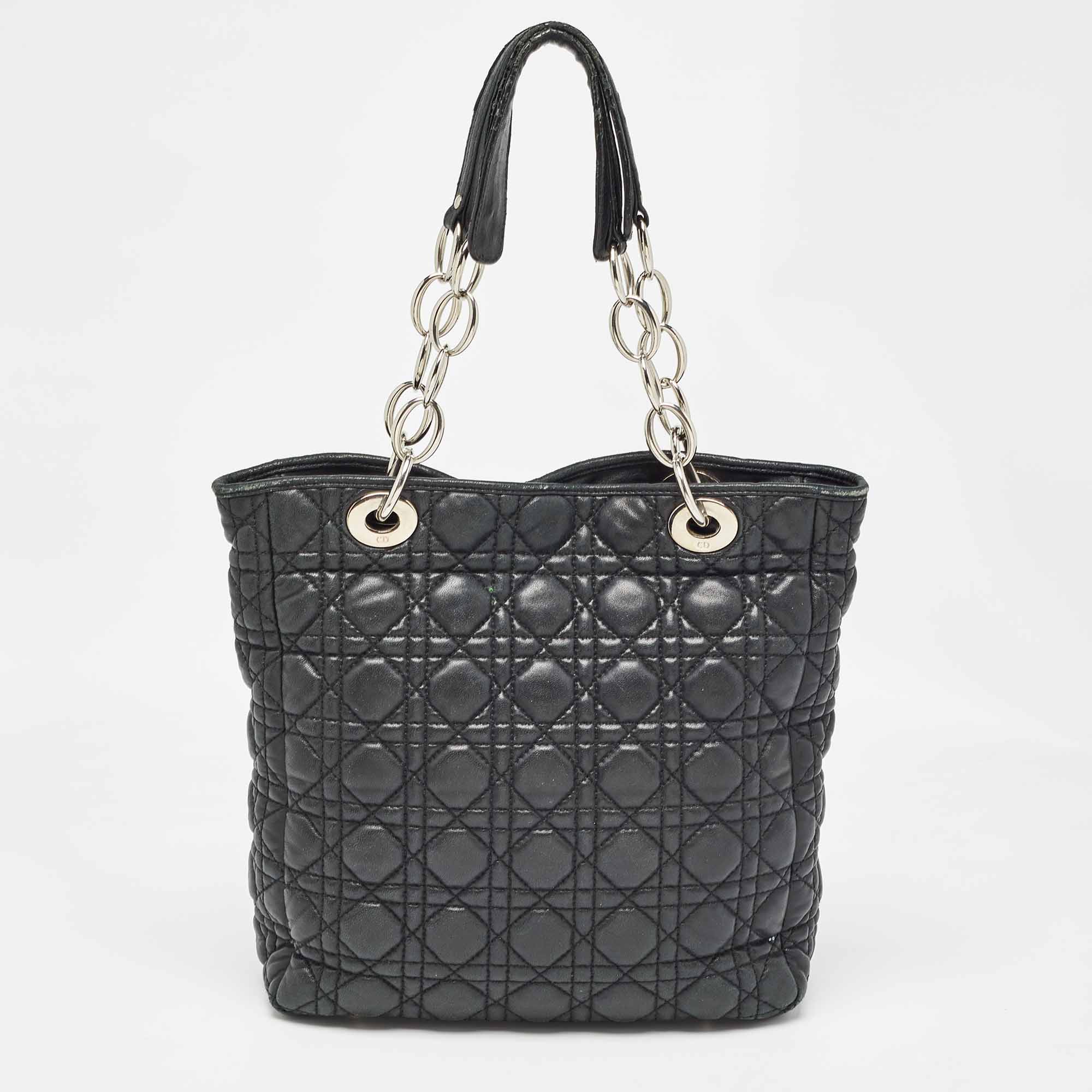 Dior black cannage quilted leather soft lady dior tote