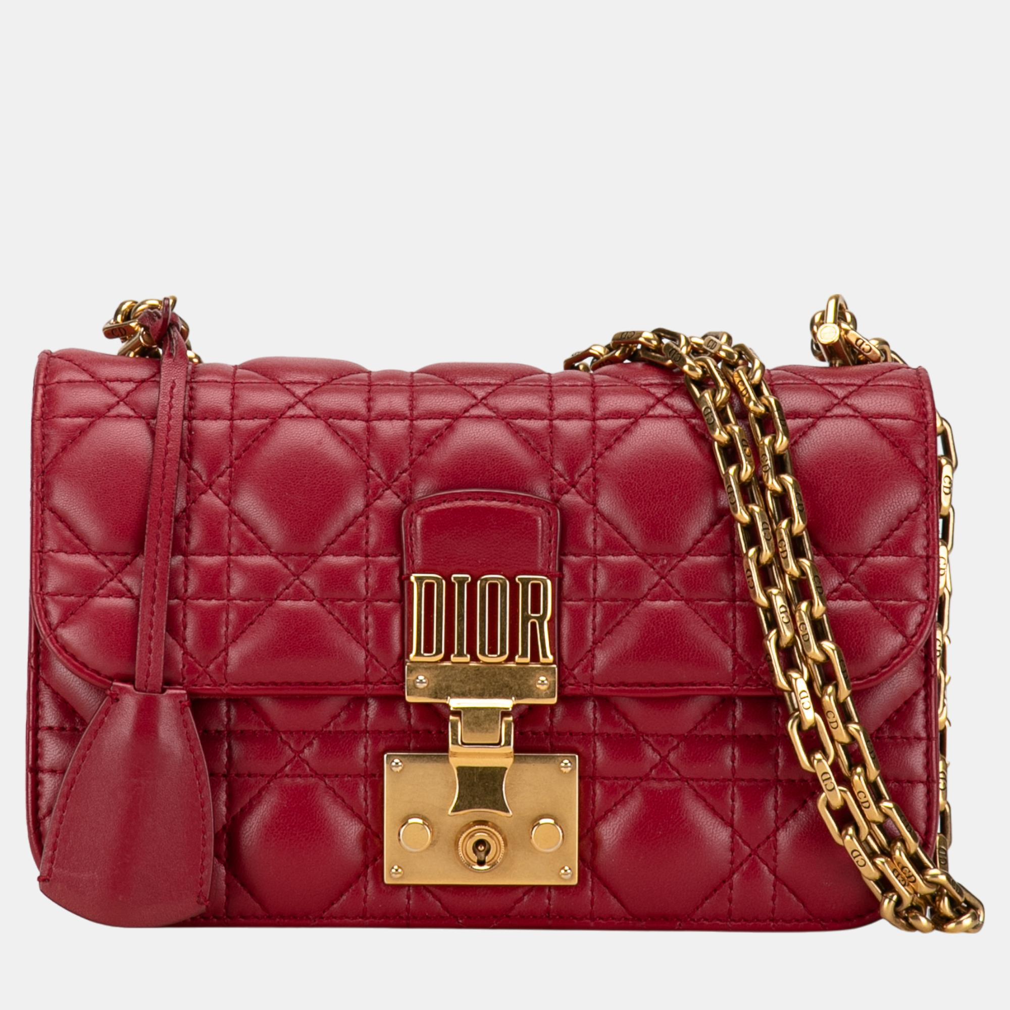 Dior red small lambskin cannage dioraddict flap