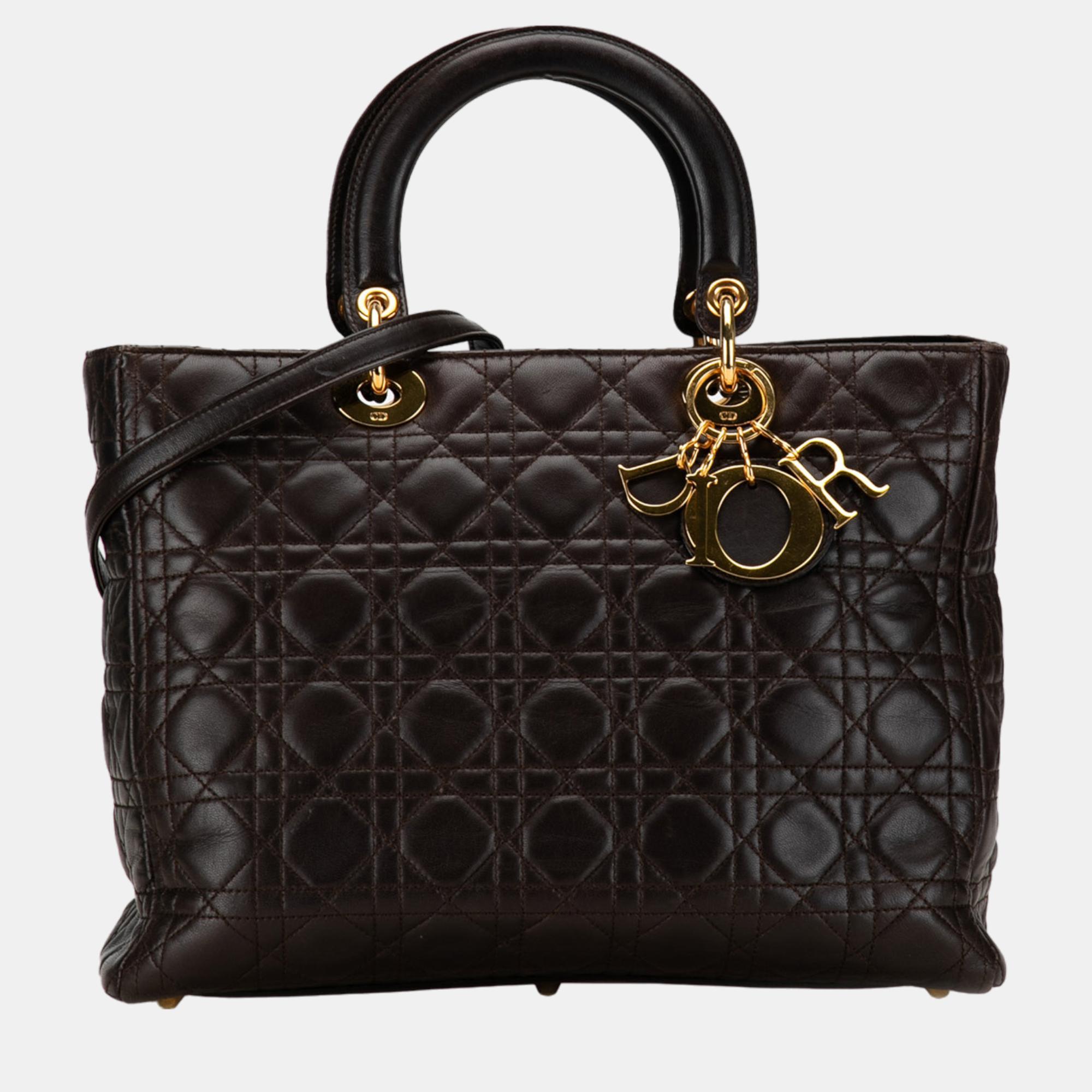 Dior brown large lambskin cannage lady dior