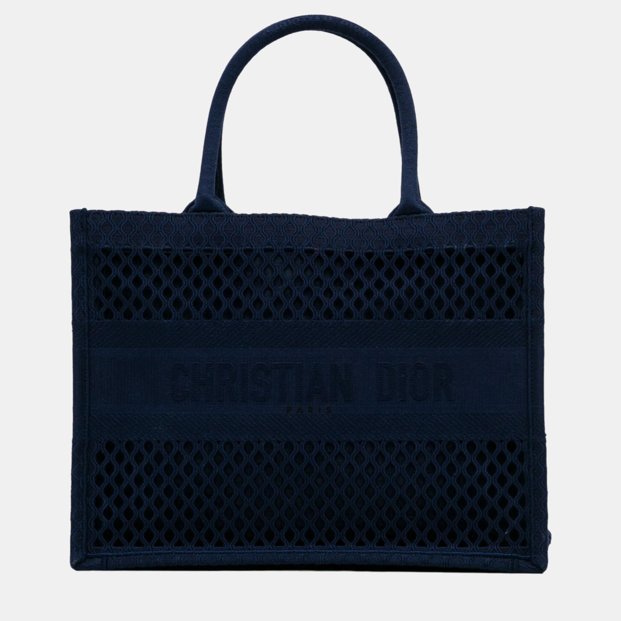 Dior navy blue medium mesh book tote