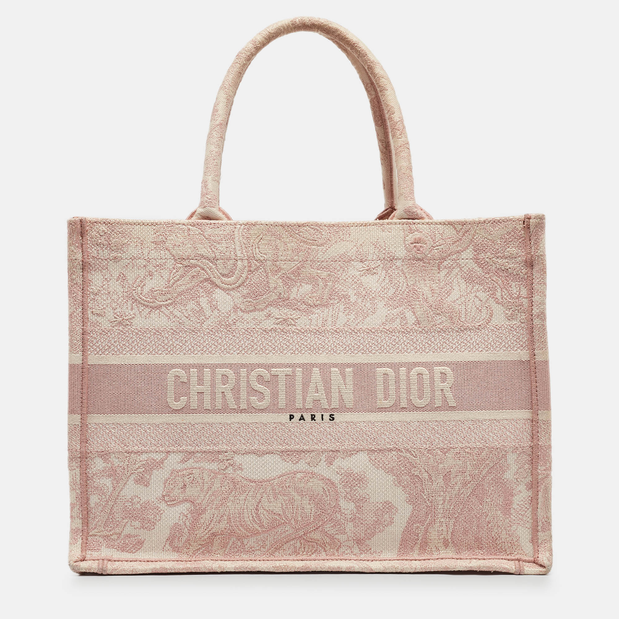 Dior pink embroidery canvas medium book tote