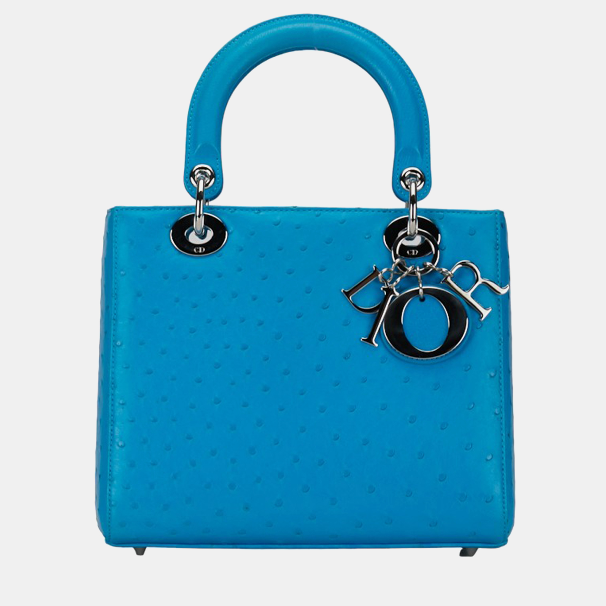 Dior blue leather medium leather lady dior top handle bag