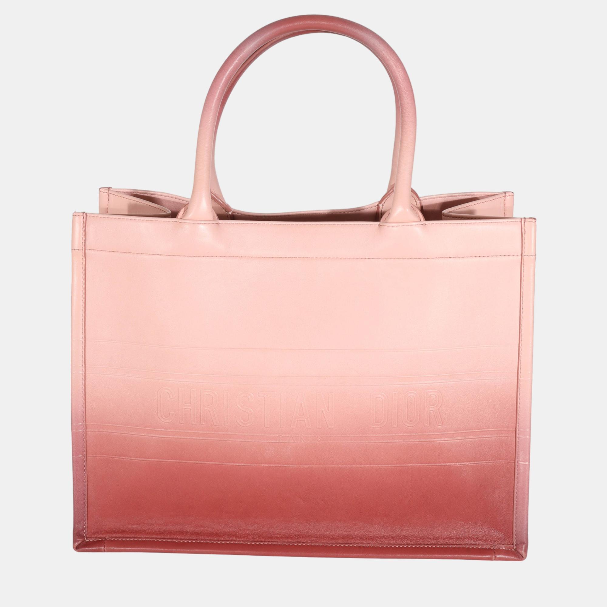Dior pink gradient medium embossed book tote bag