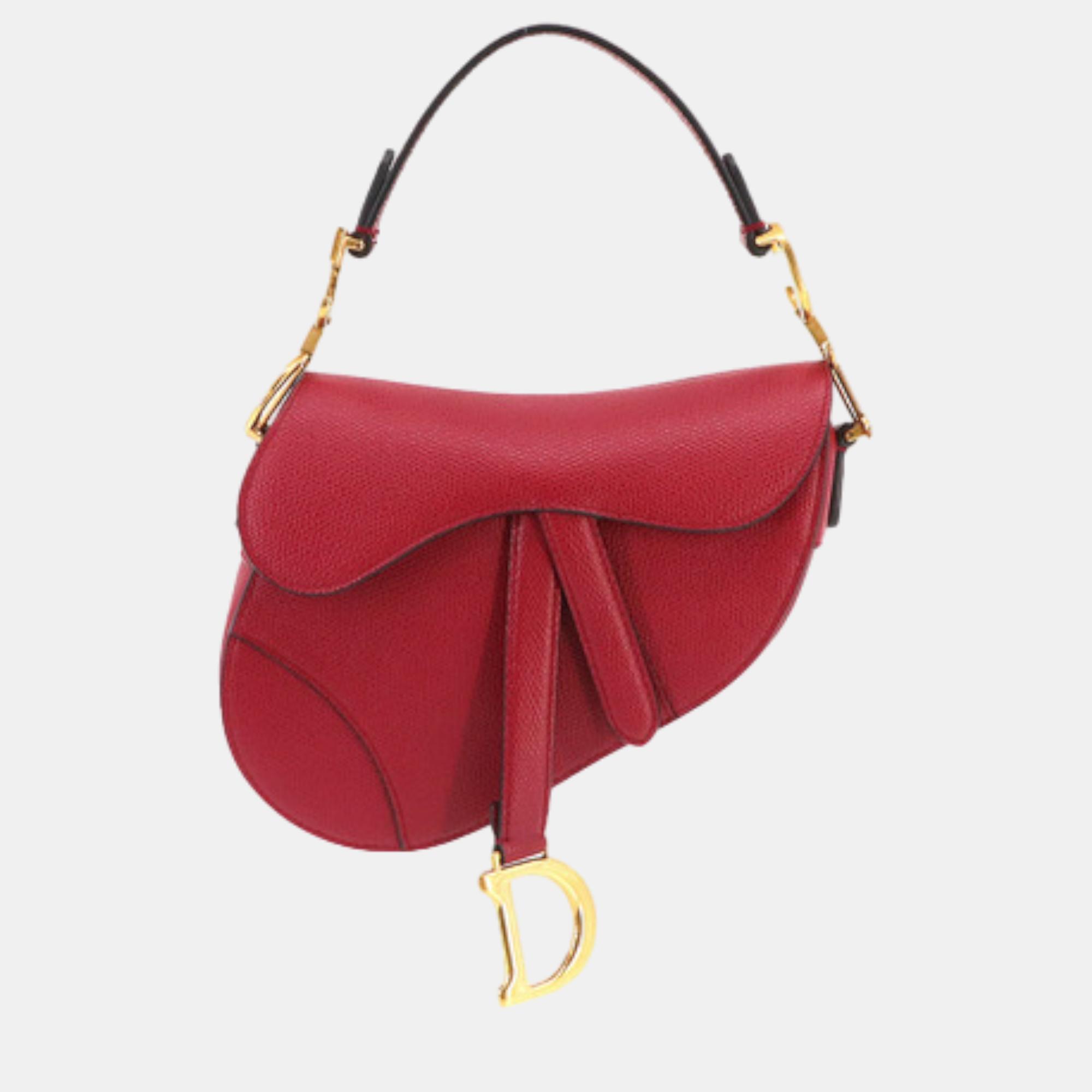 Dior red leather  saddle shoulder bag