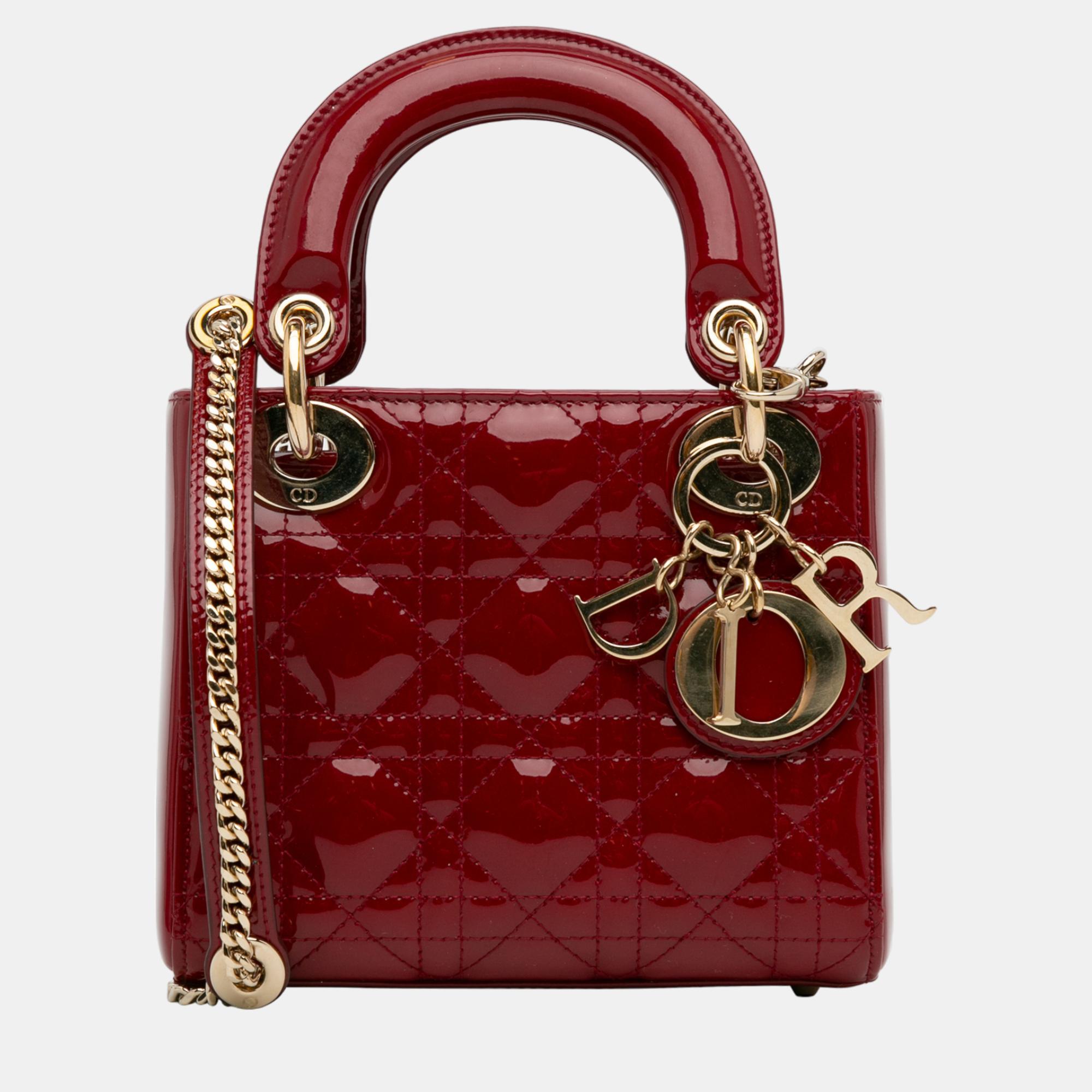 Dior red mini patent cannage lady dior
