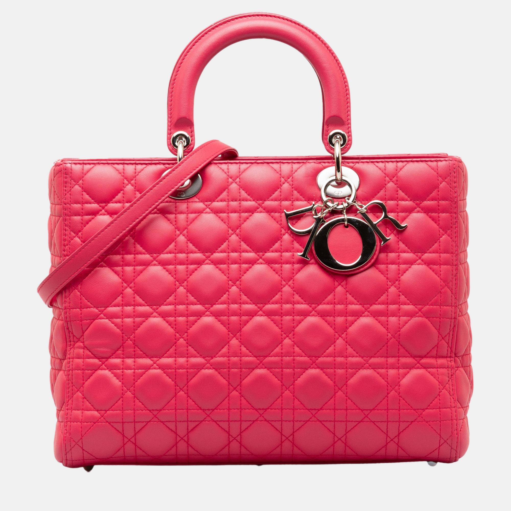 Dior pink large lambskin cannage lady dior