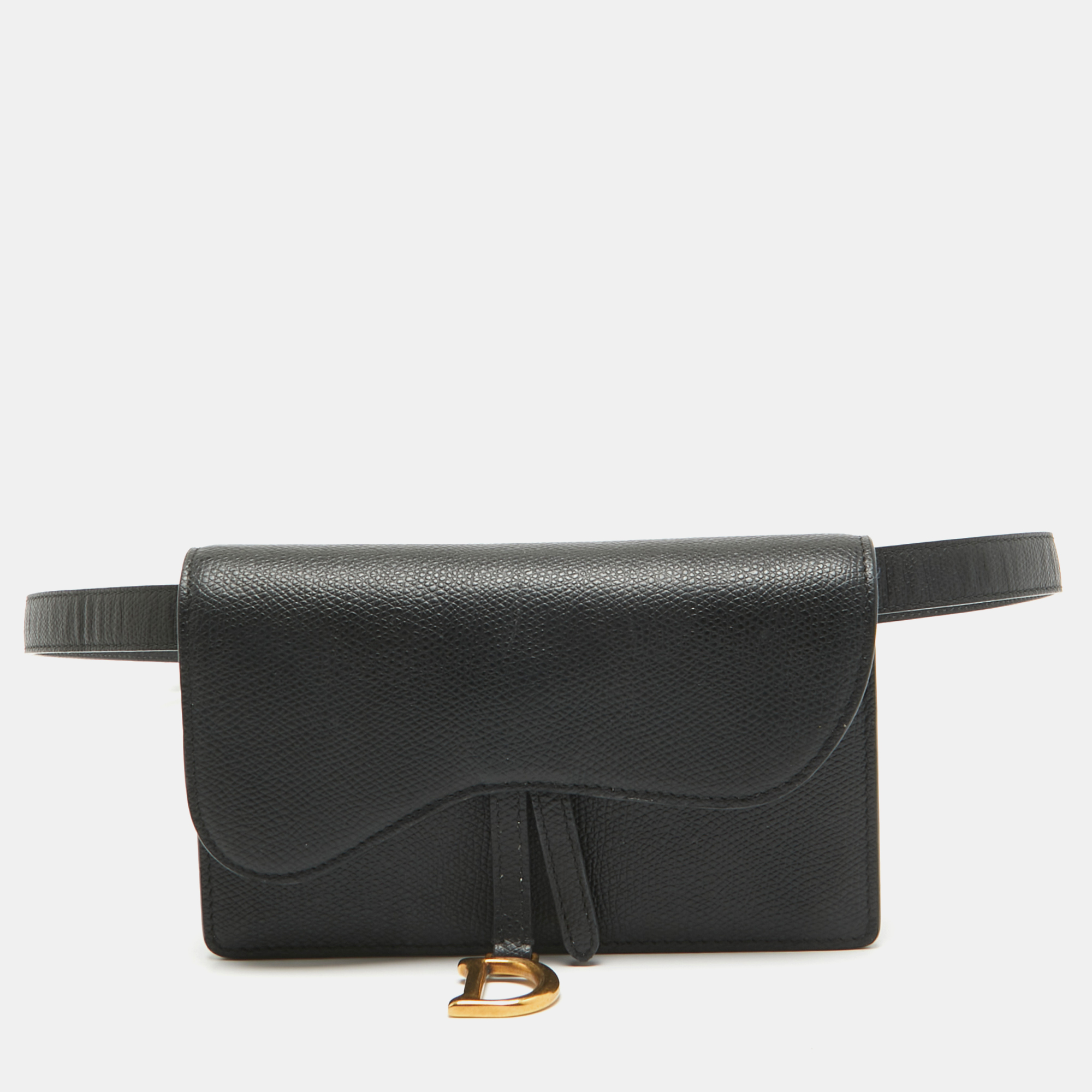 Dior black leather saddle belt pouch