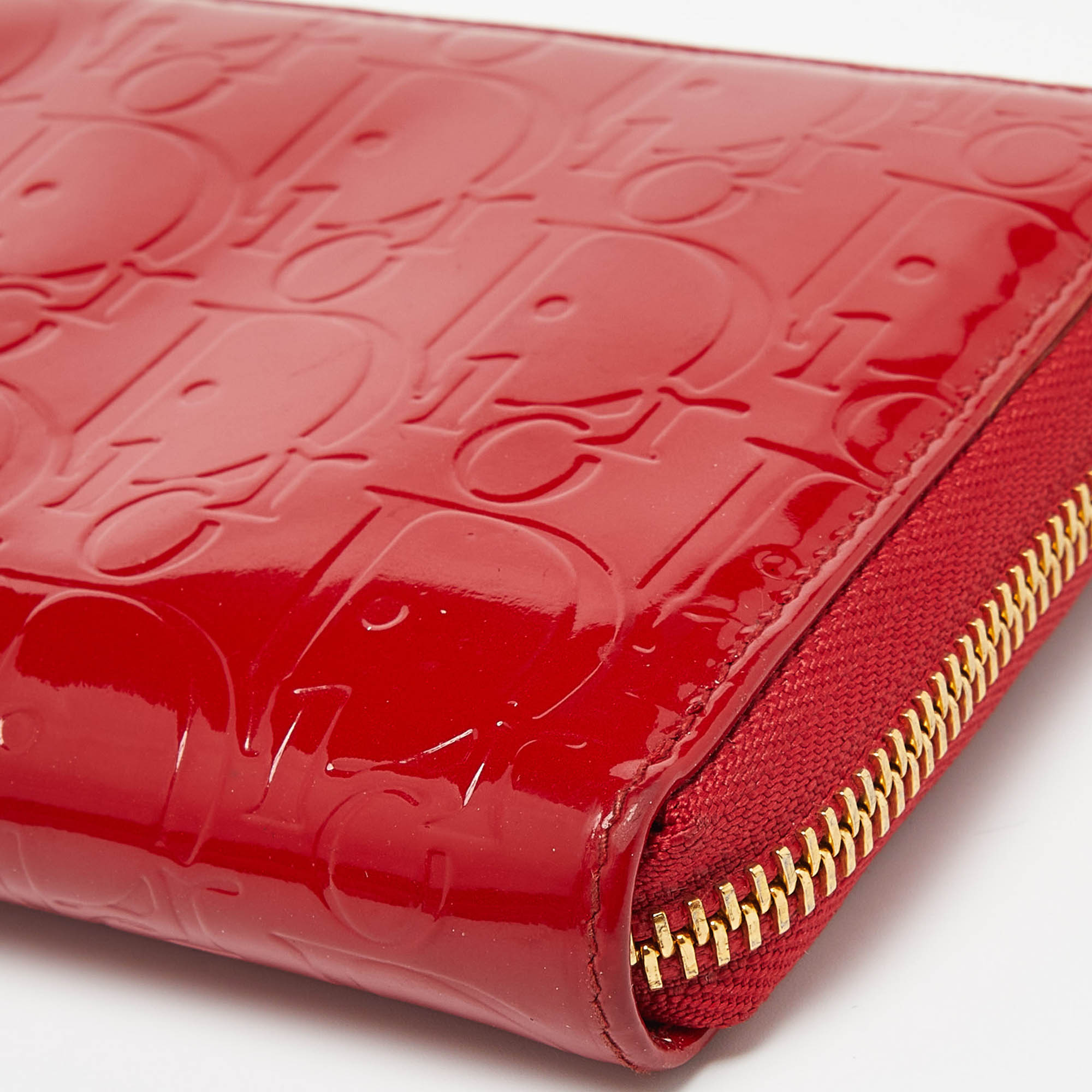 Dior Red Patent Leather Ultimate Zip Around Wallet