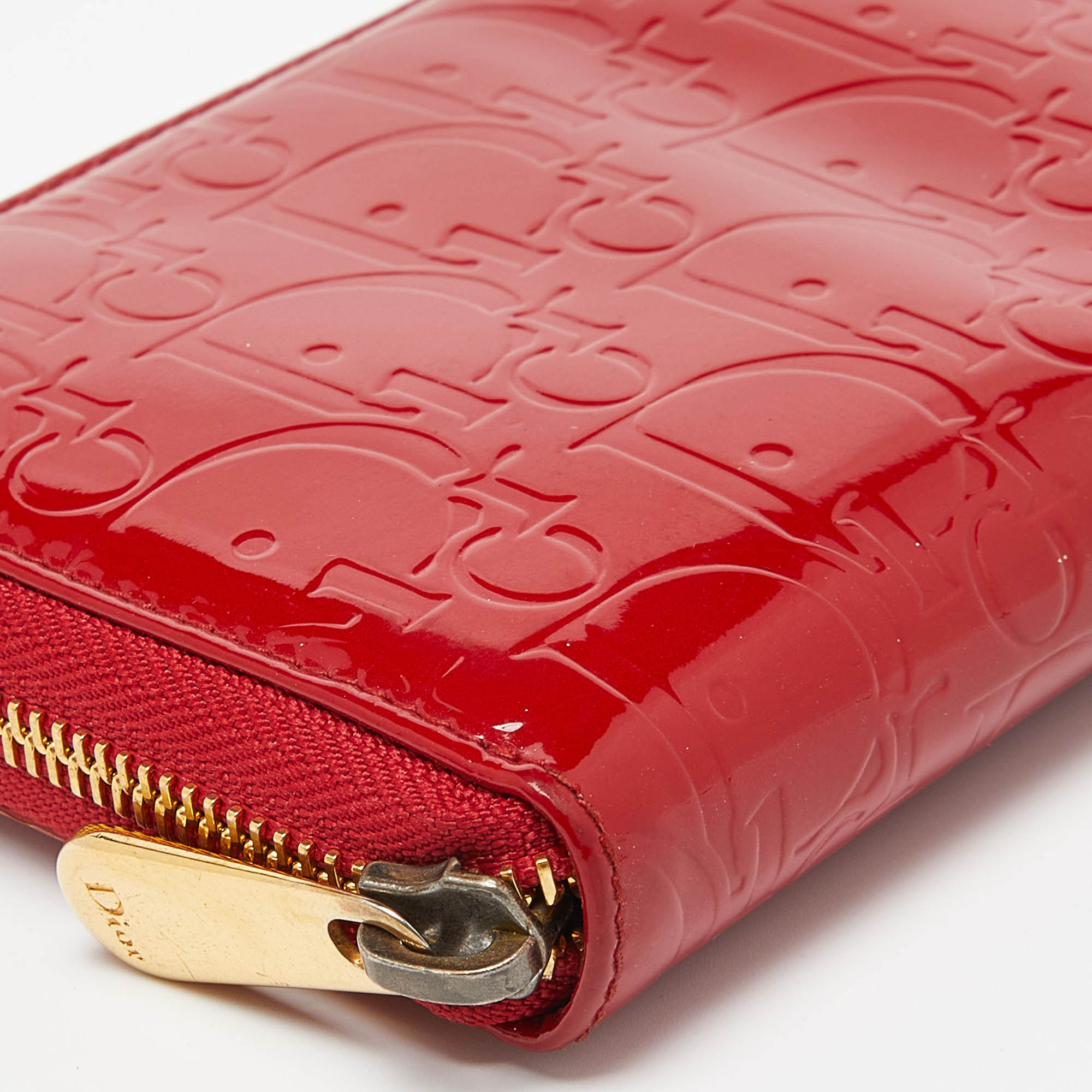 Dior Red Patent Leather Ultimate Zip Around Wallet