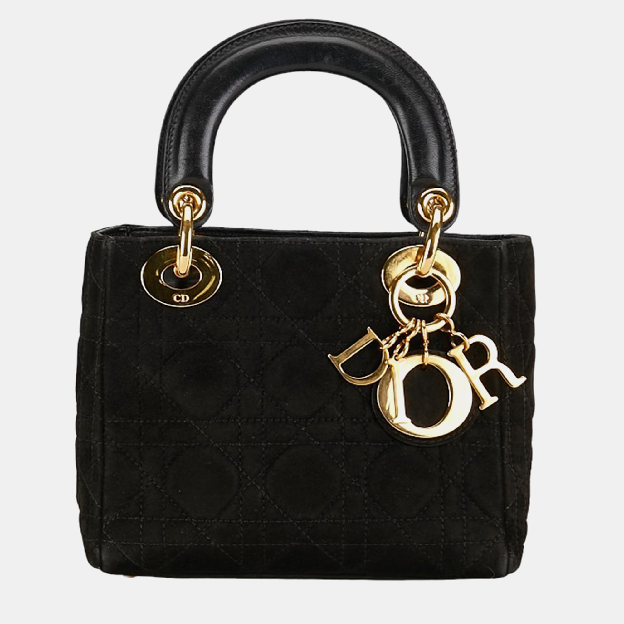 Dior black cannage suede lady dior mini bag