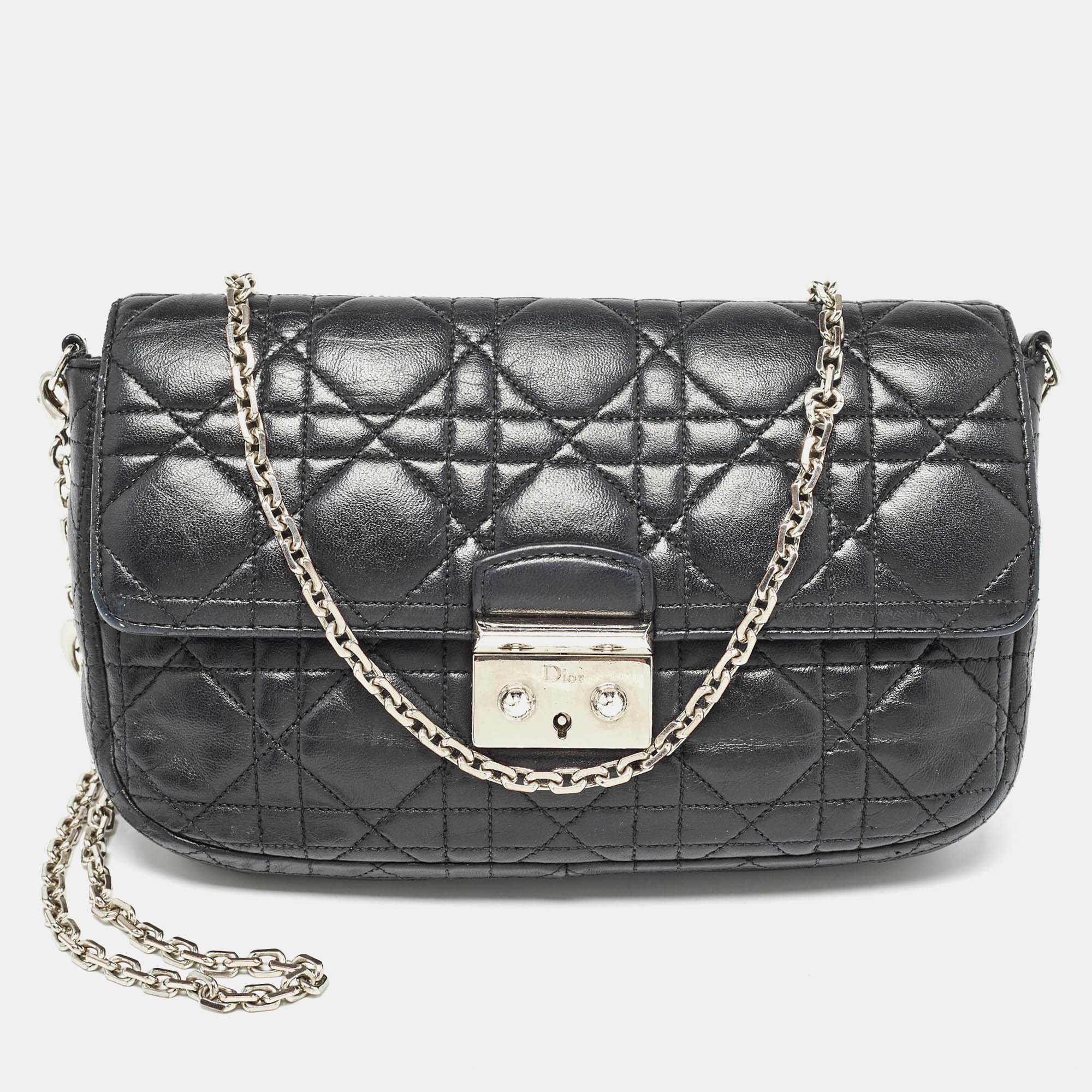 Dior black cannage leather small miss dior flap bag