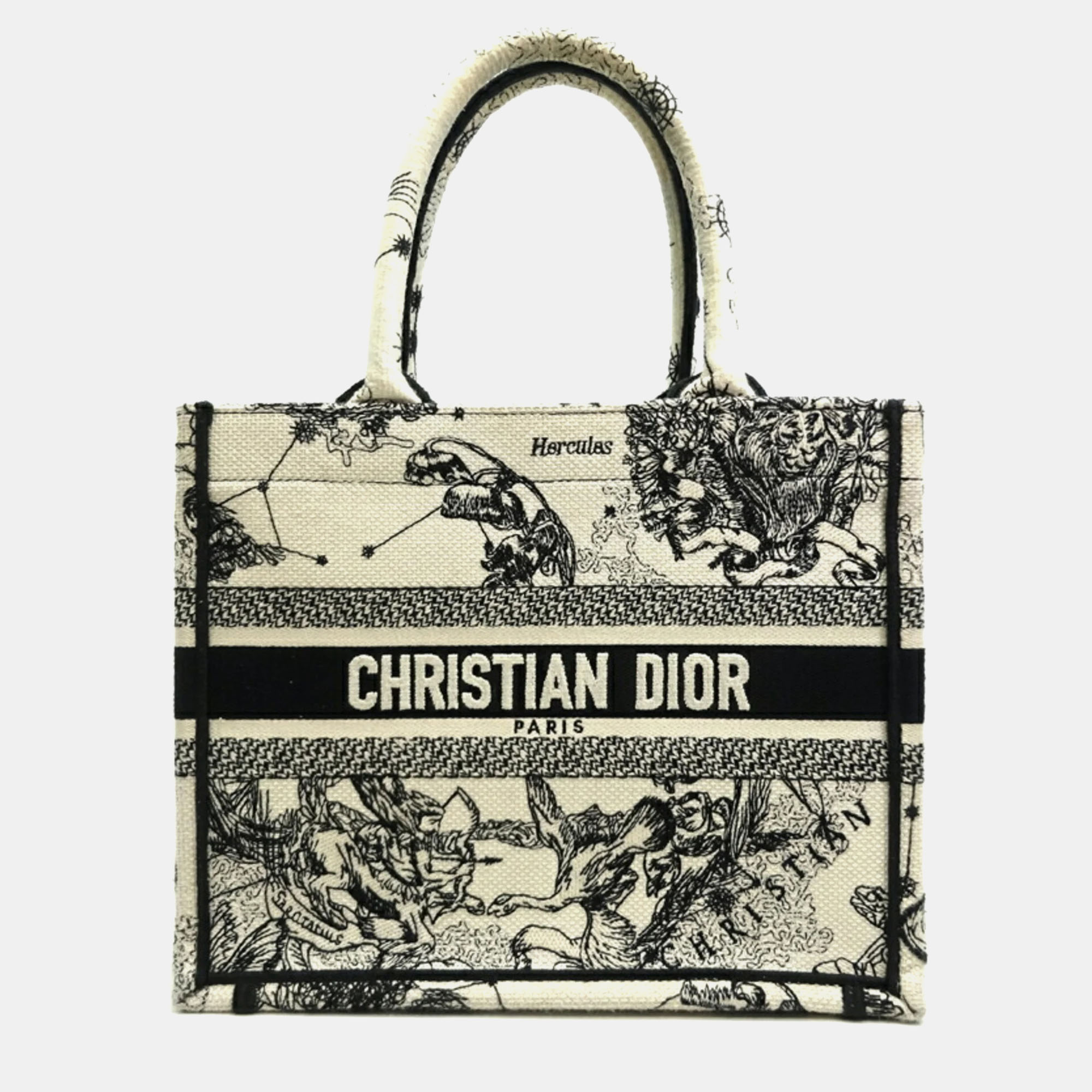 Dior beige/black canvas small book tote bag