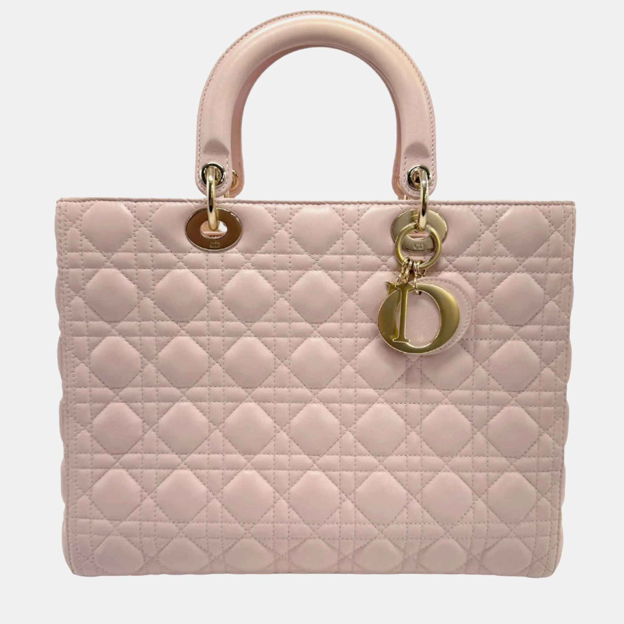 Dior pink leather large lady dior top handle bag