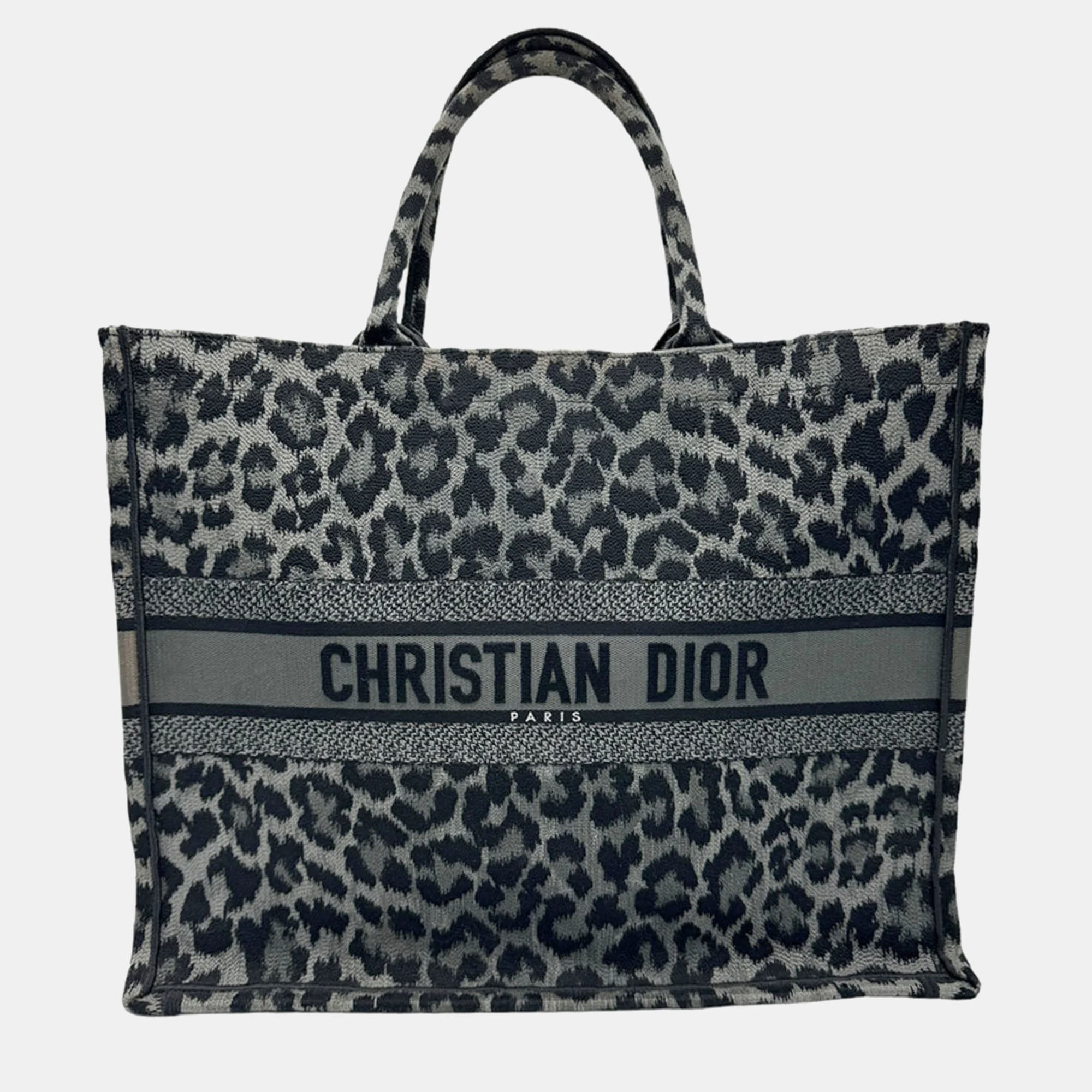 Dior black/grey canvas large book tote bag