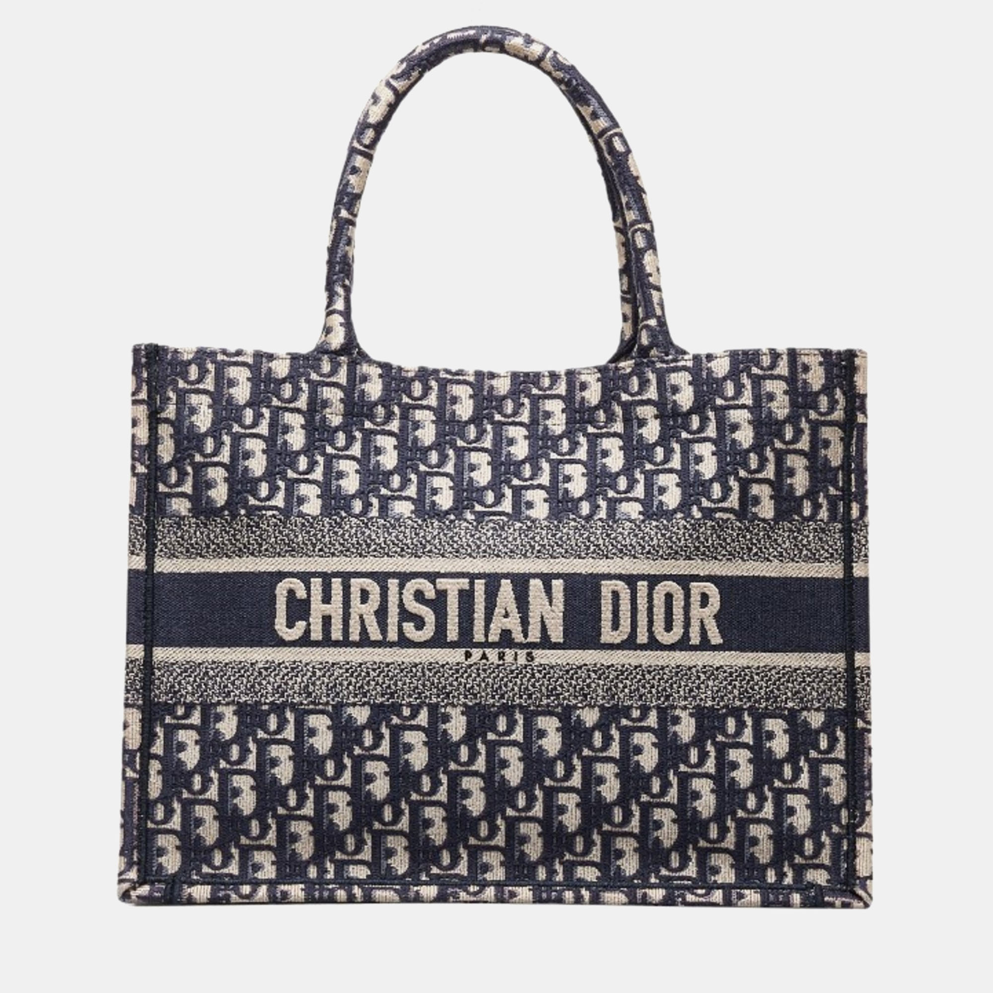 Dior blue/beige canvas medium book tote bag