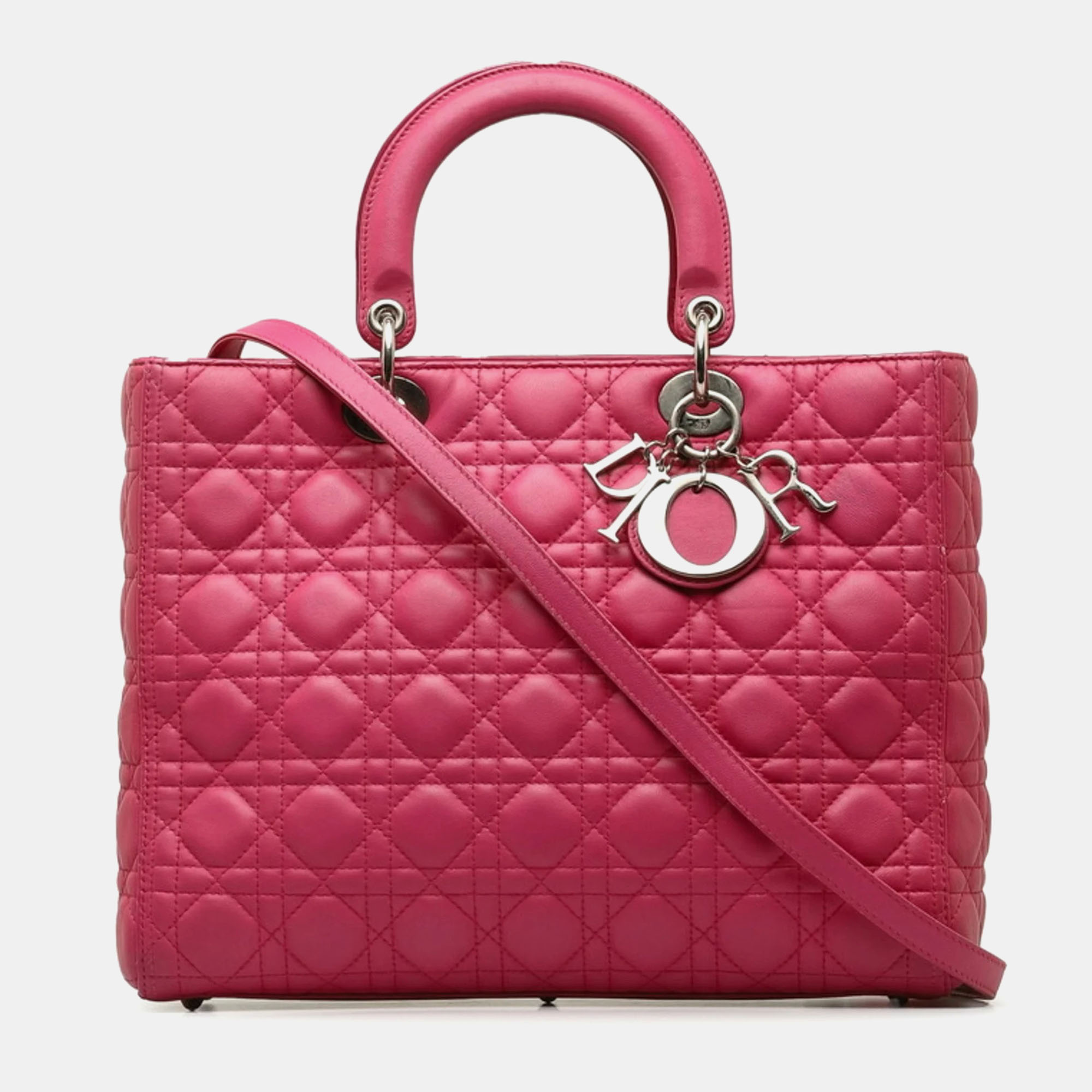Dior pink leather large lady dior top handle bag