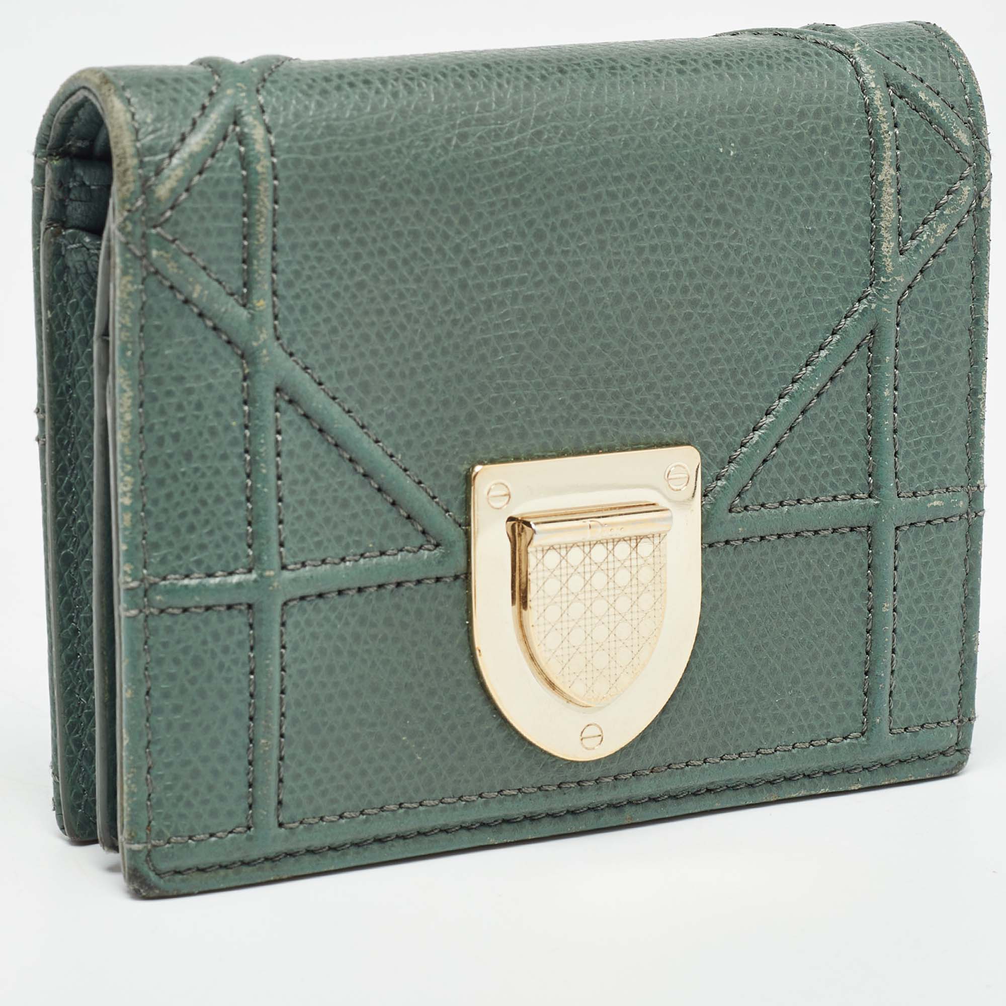 Dior Green Leather Diorama Bifold Compact Wallet