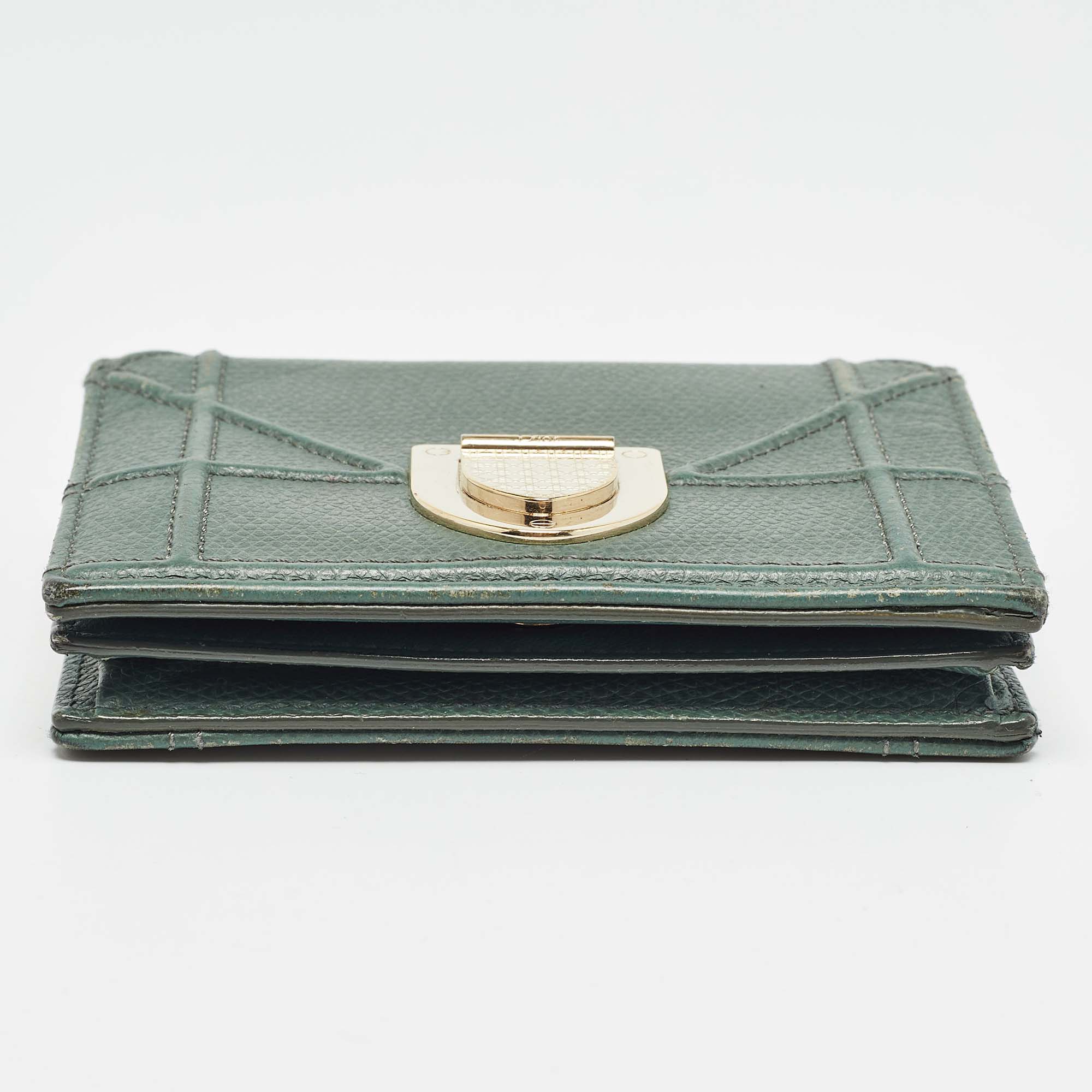 Dior Green Leather Diorama Bifold Compact Wallet