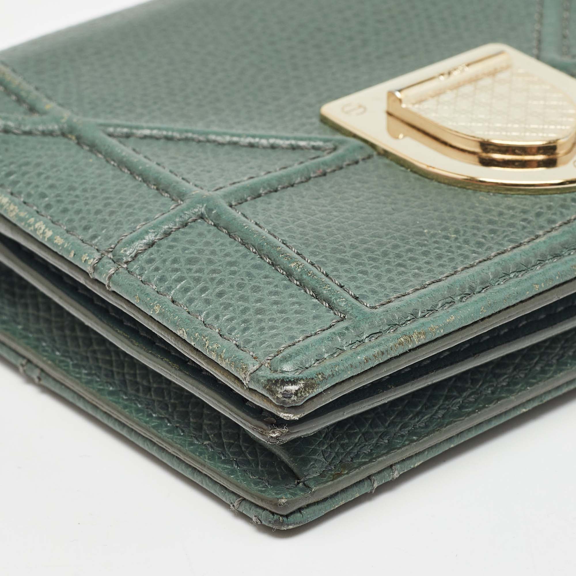 Dior Green Leather Diorama Bifold Compact Wallet