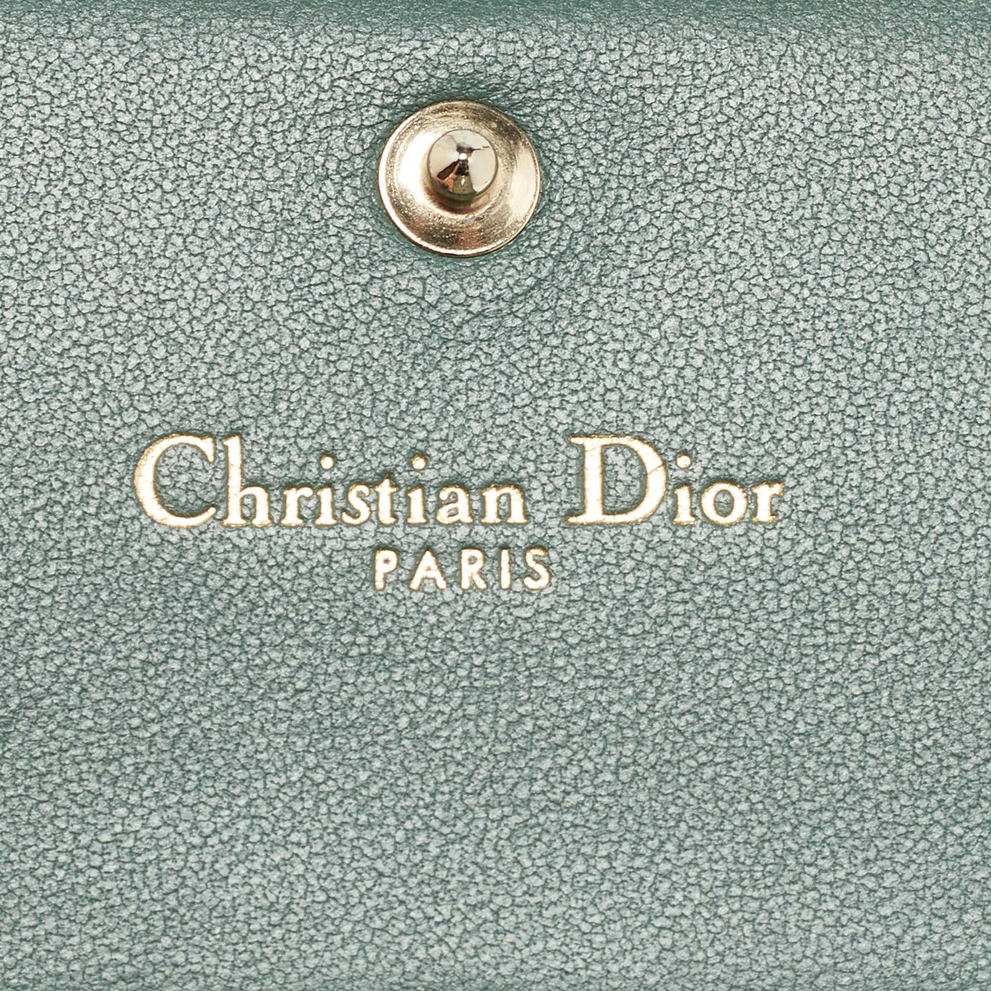 Dior Green Leather Diorama Bifold Compact Wallet