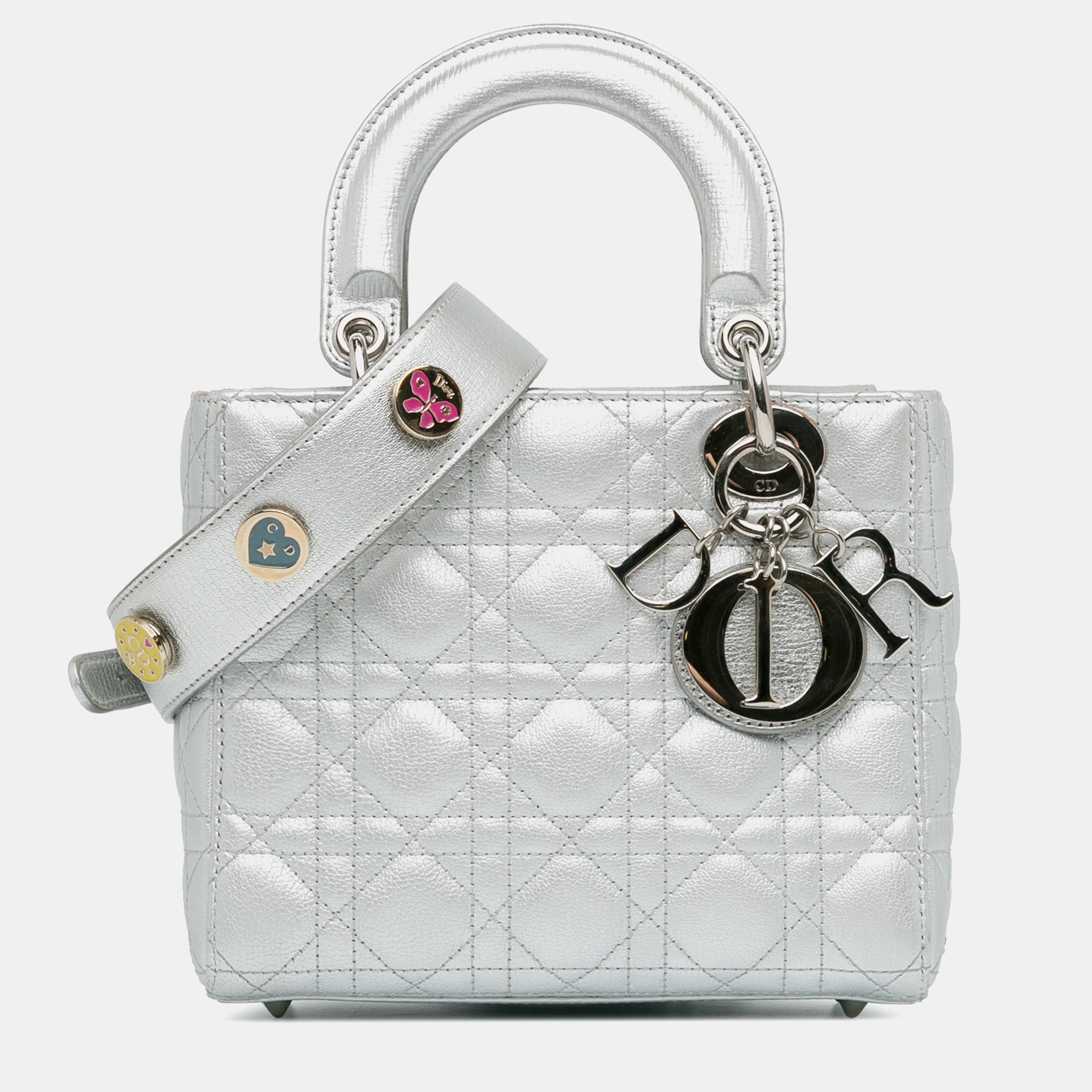 Dior small metallic grained calfskin cannage lucky badges my lady dior bag